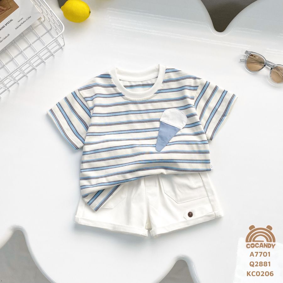 Áo cộc X.NHẠT kẻ phối kem