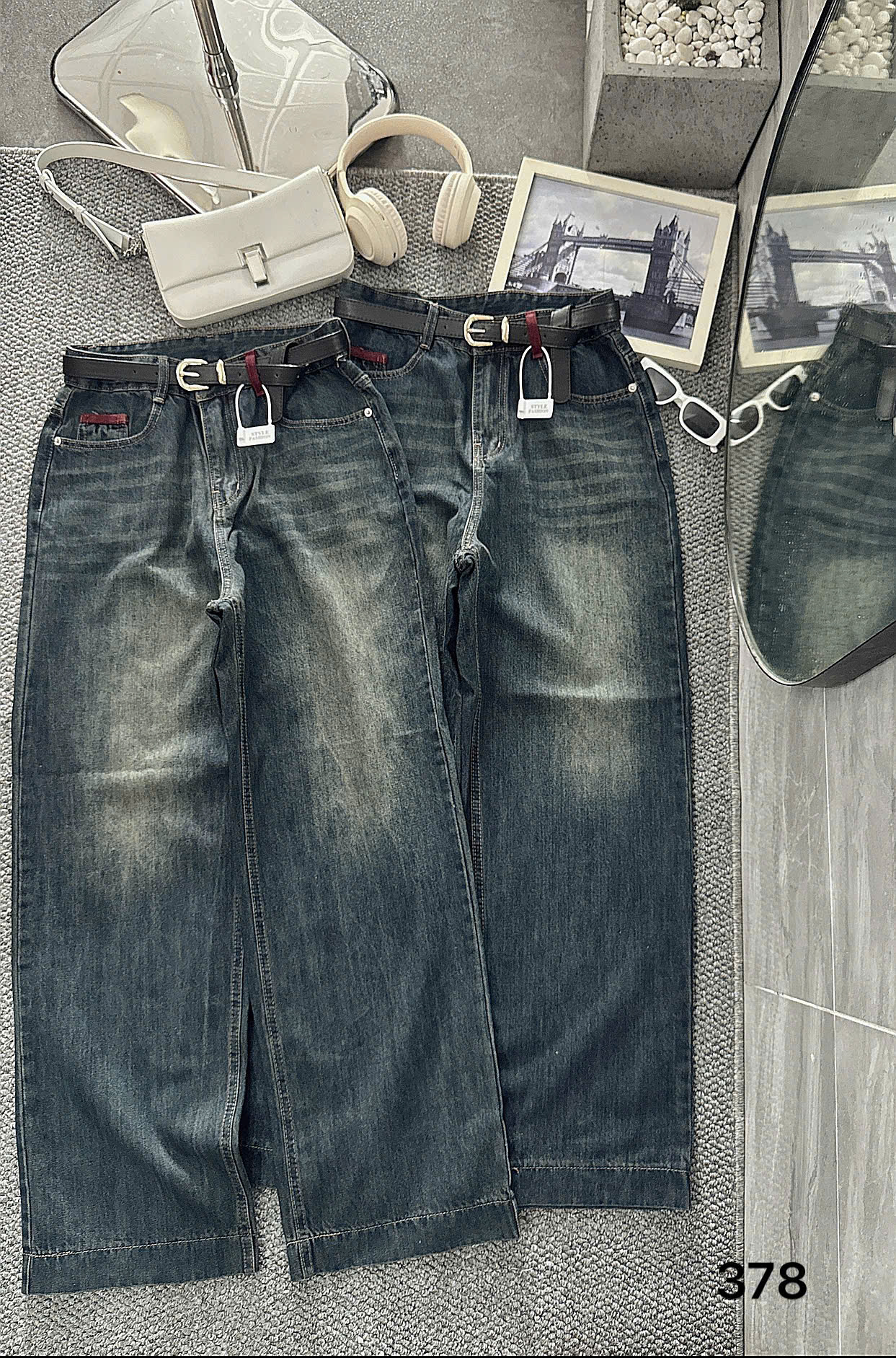 Quần jean suông đai kiểu bigsize QJ378 dành cho nàng béo mập từ 55-90kg