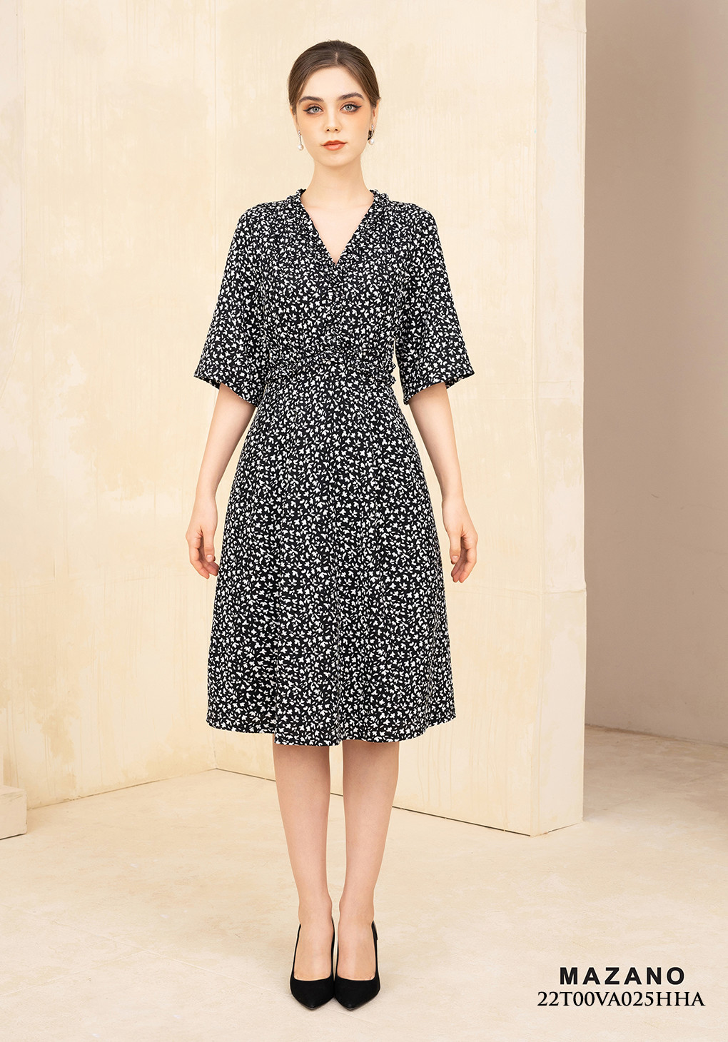 Đầm Eo Cao Cách Điệu Phối Bèo Nhún