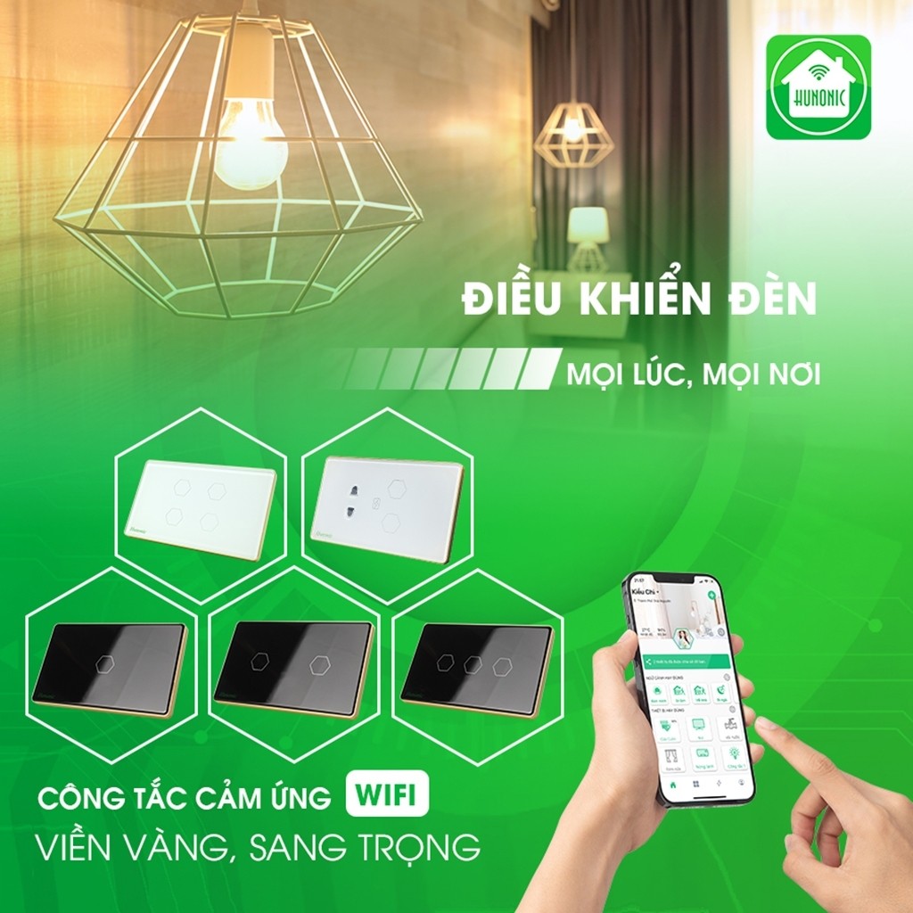 Công Tắc 2 Nút Wifi Kèm Ổ Cắm Hunonic Viền Vàng_thumbnail_3