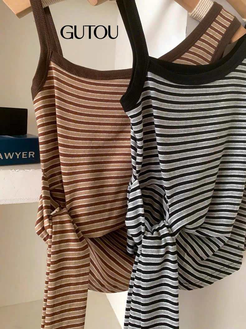 [ GUTOU ] Áo Hai Dây Mix Sọc Phối Áo Khoác Ngoài_thumbnail_3