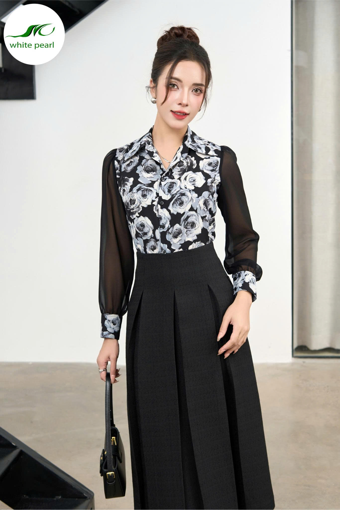 Áo cổ đức tay pha Thời Trang Công Sở White Pearl _thumbnail_3