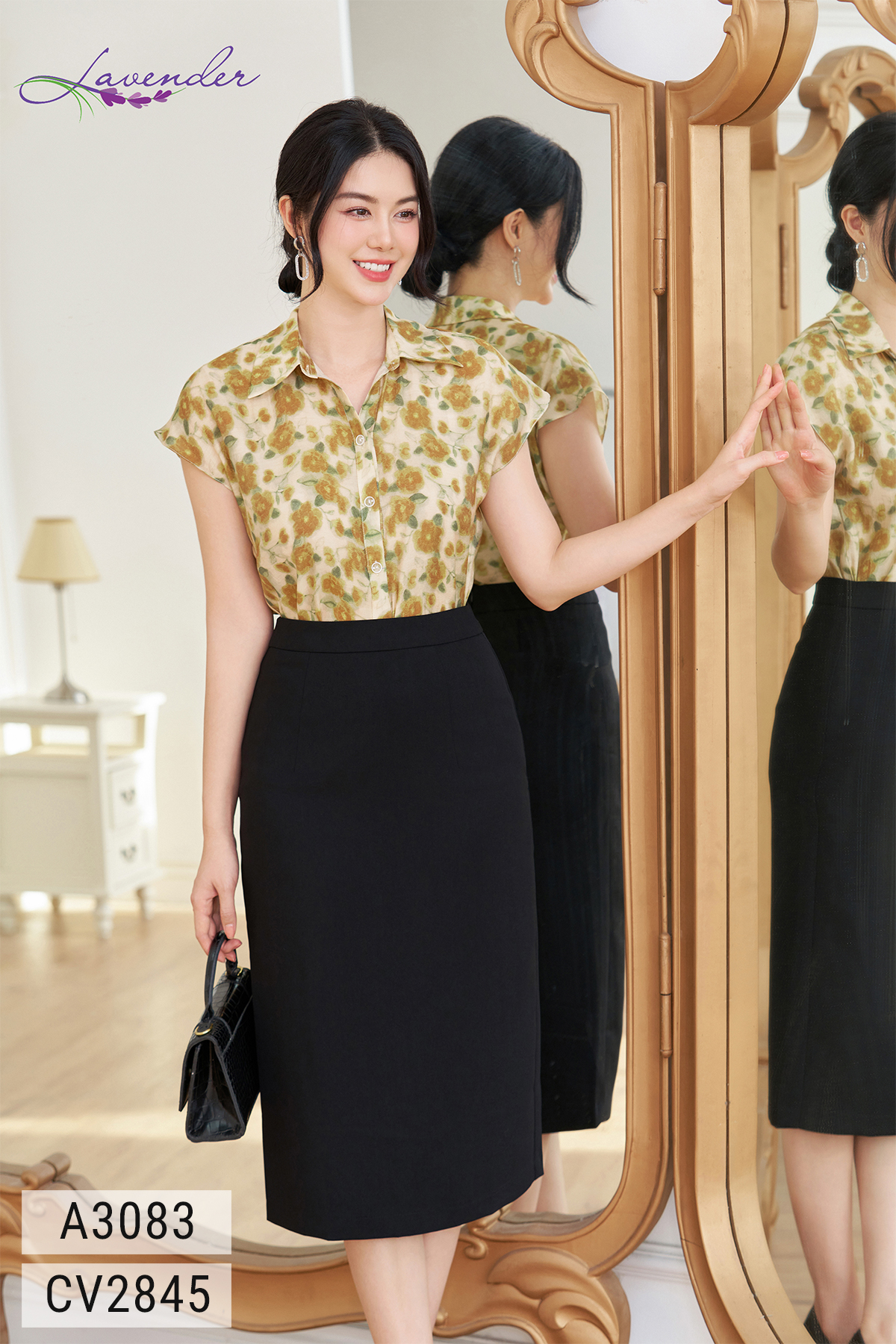 Áo sơ mi hoa vàng nâu cổ đức đuôi tôm tay ngắn A3083_thumbnail_3