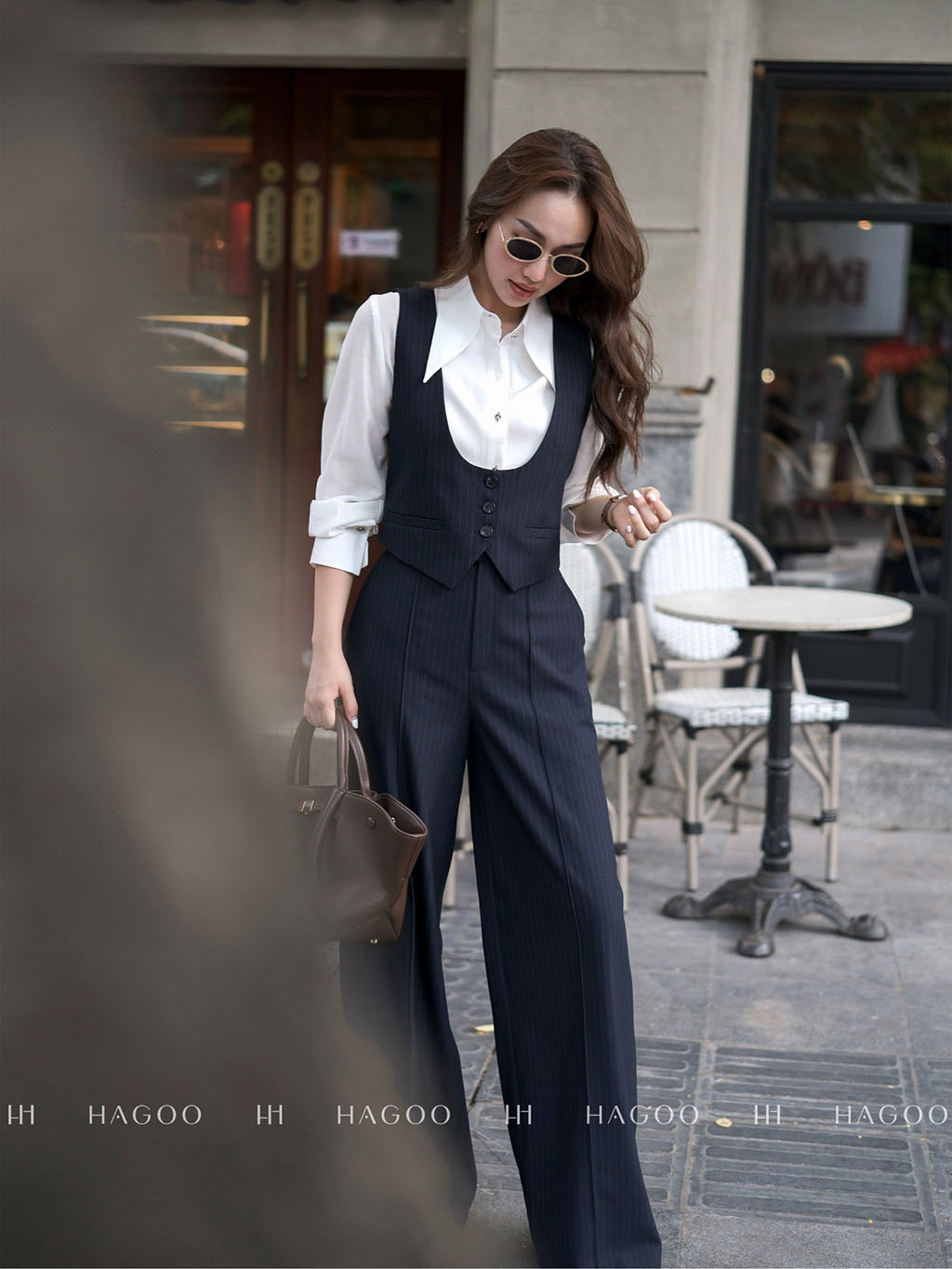 Quần suông kẻ cạp quai nhê HAGOO