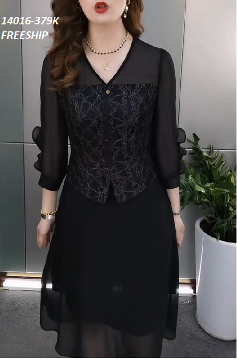 14016-Đầm xòe voan tay dài phối ren hoa lưới ( voan , lót , ren hoa)FREESHIP_thumbnail_2