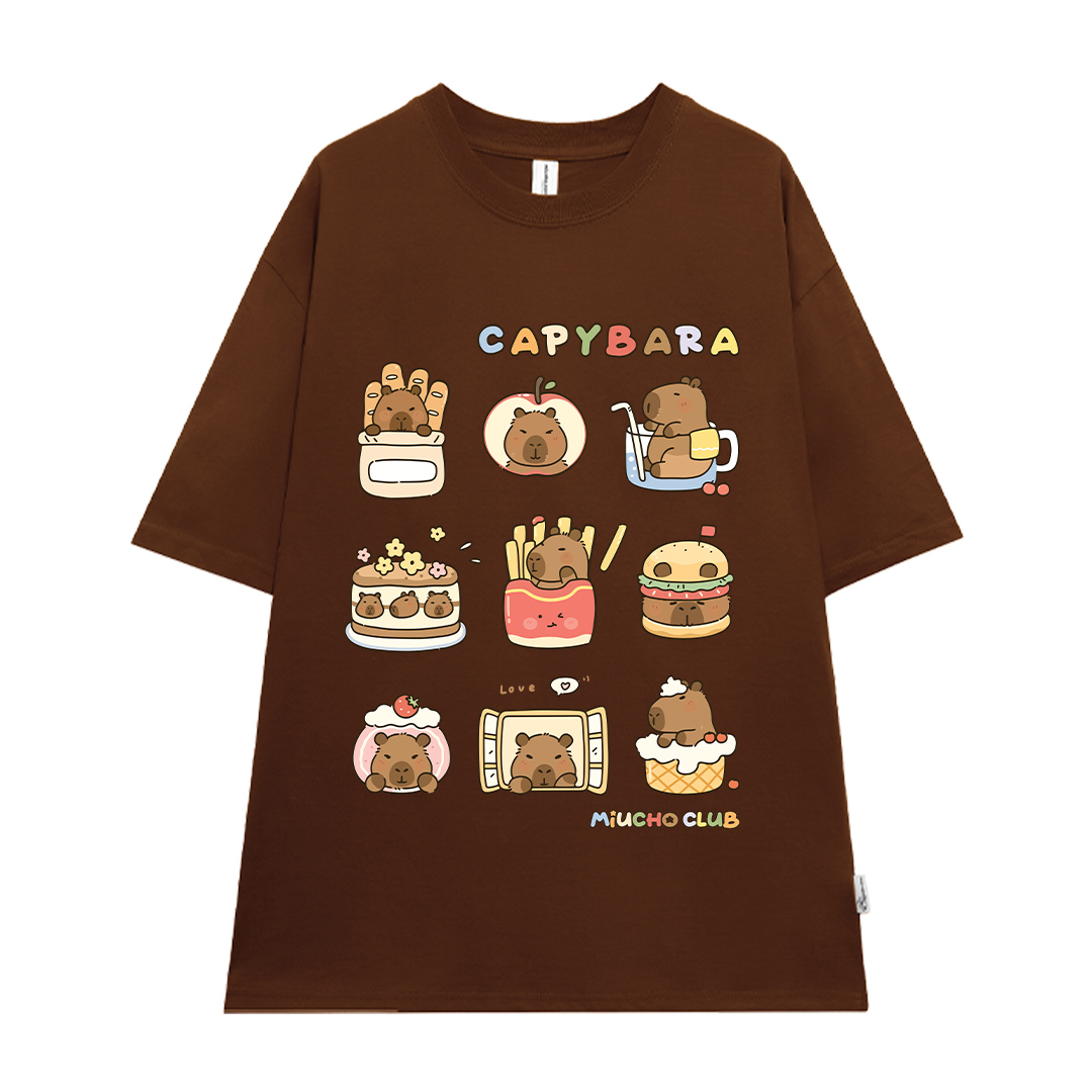 Áo thun chuột Capybara form rộng local brand ATD1224 Miucho tay ngắn vải cotton thoáng mát cổ tòn in mix_thumbnail_10