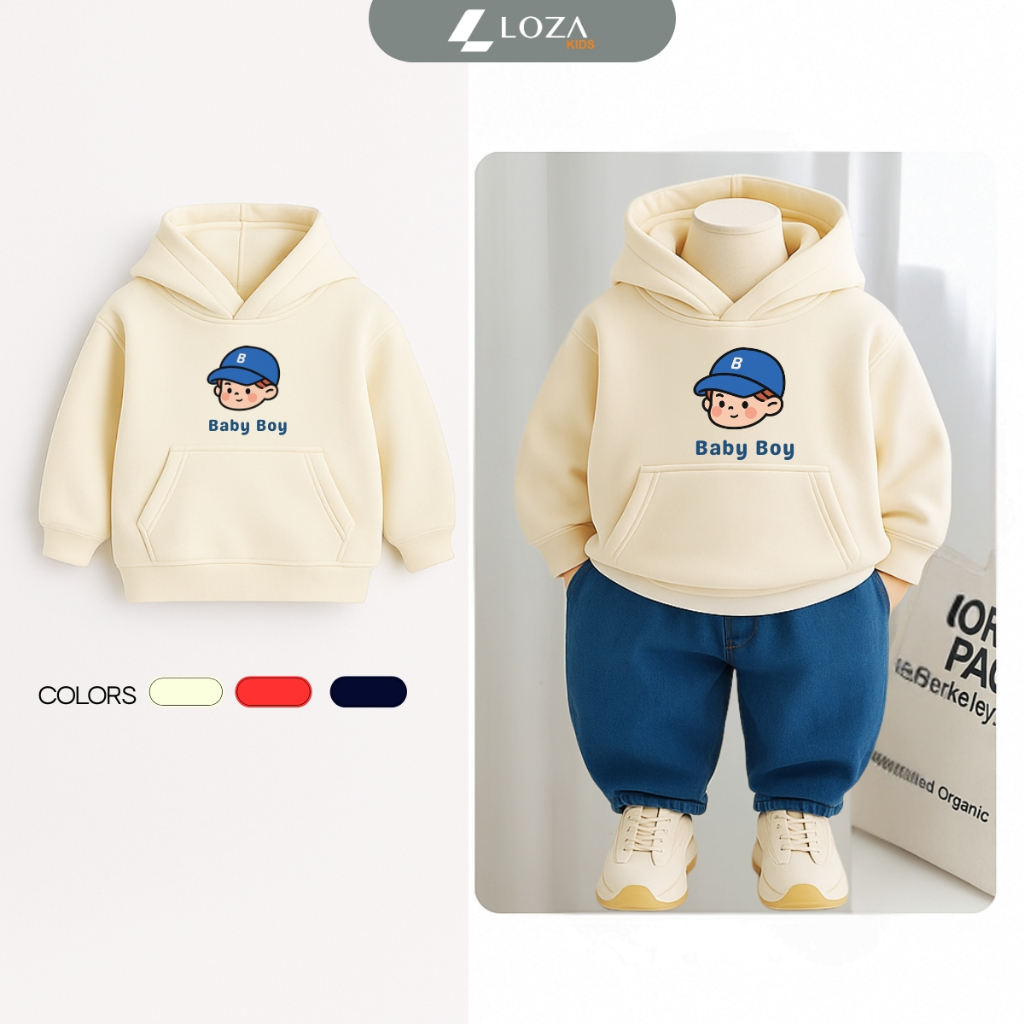 Áo nỉ hoodie bé trai in hình Baby boy - Loza Kids HN3467