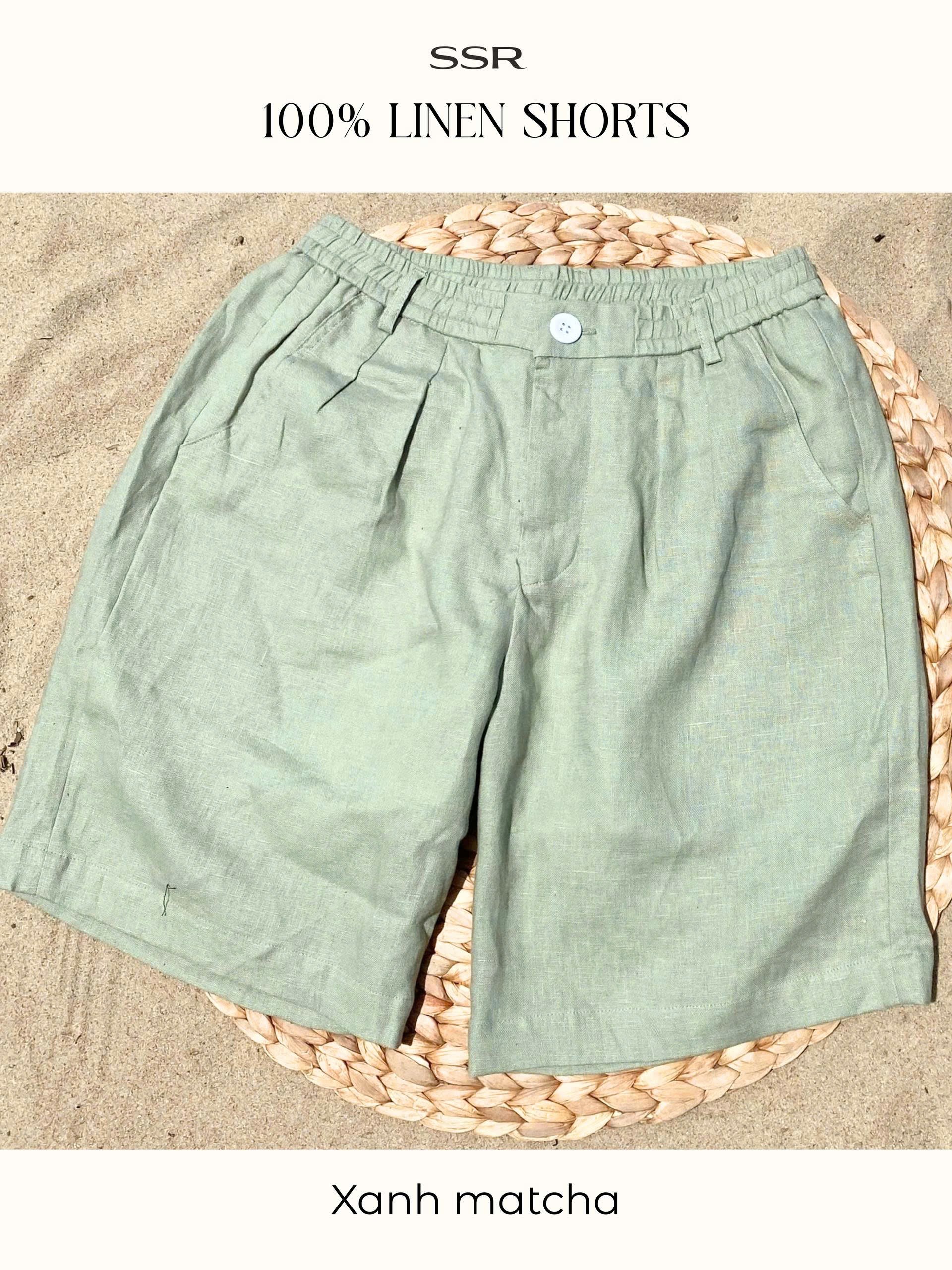 Quần short 100% linen ống rộng