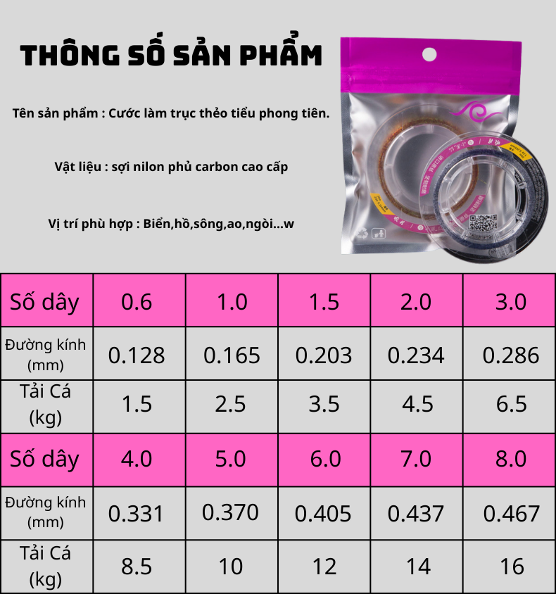 Dây Nylon Xiaofengxian Tiểu Phong Tiên Cuộn 50M