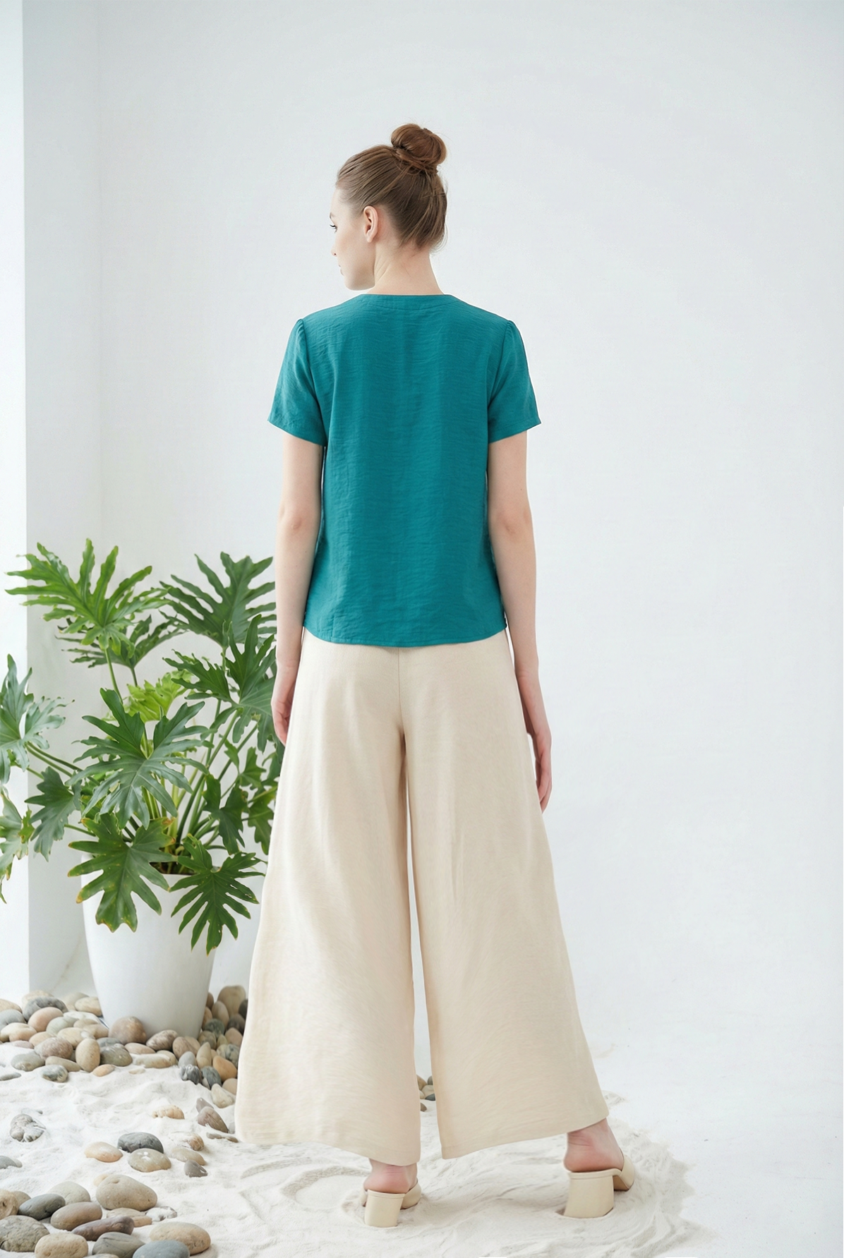 Quần vải thô pha linen trắng dáng suông rộng thiết kế MAZANO 1HB1SQT045BE_thumbnail_3