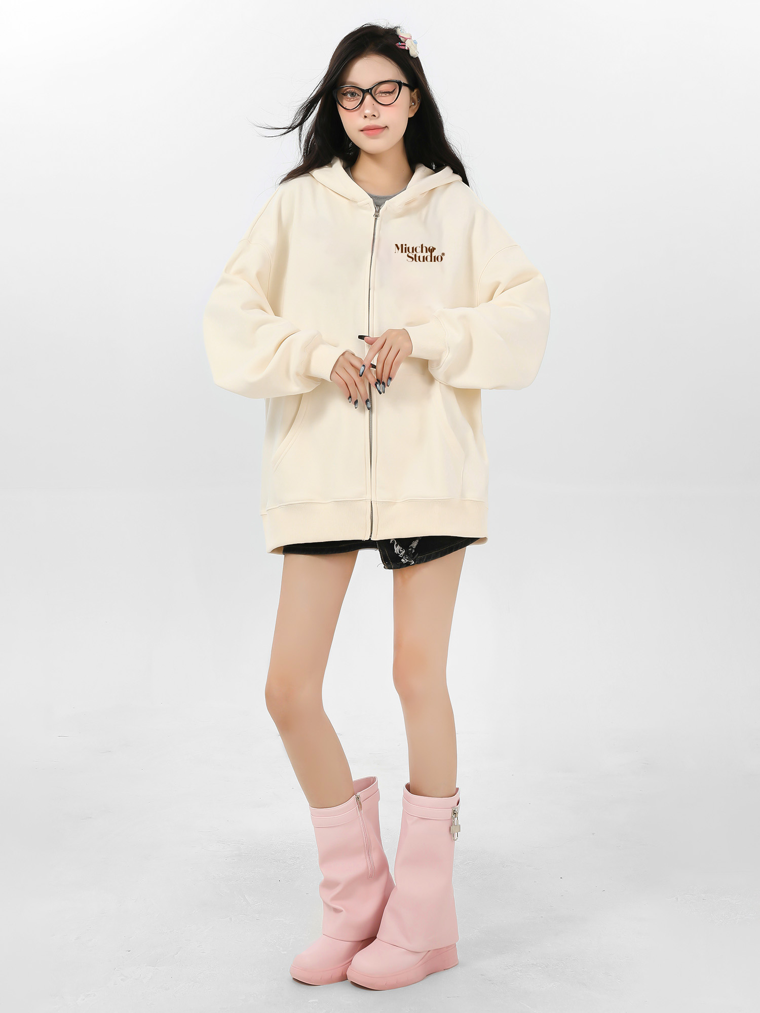 Áo hoodie zip local brand HZD1579 Miucho vải nỉ chân cua dày dặn mủ rộng in typography_thumbnail_2