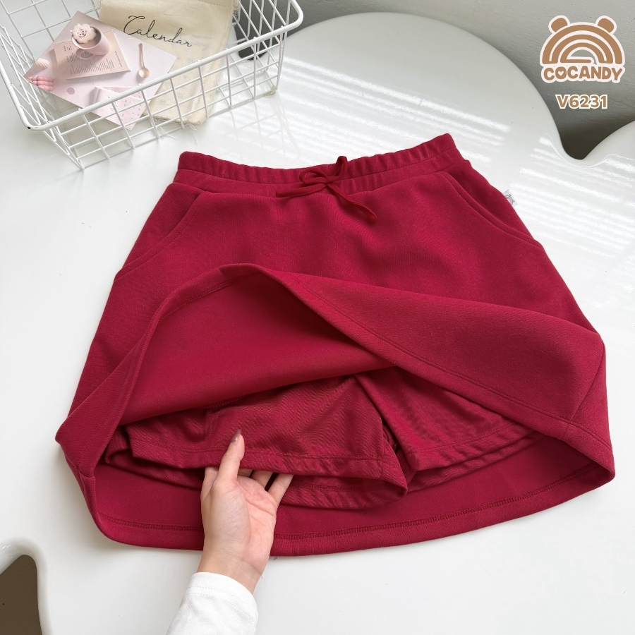 Chân váy cộc nỉ đỏ xoè A đính nơ NỮ_thumbnail_2