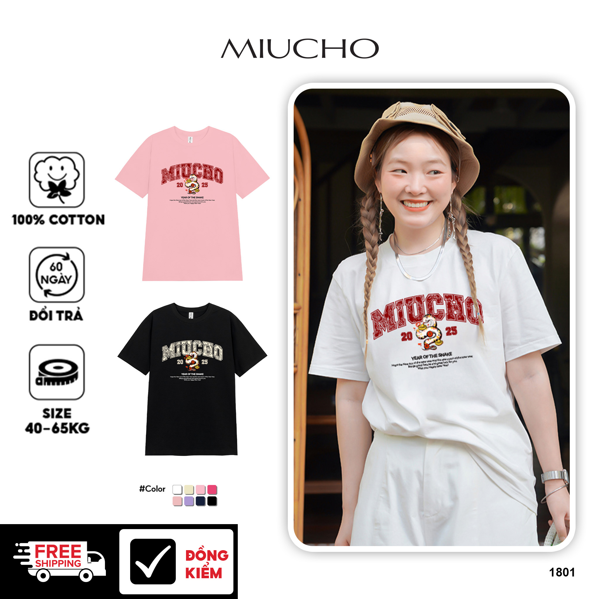 Áo thun nữ tết form vừa regular local brand vải cotton 4c thoáng mát 1801 Miucho in mix