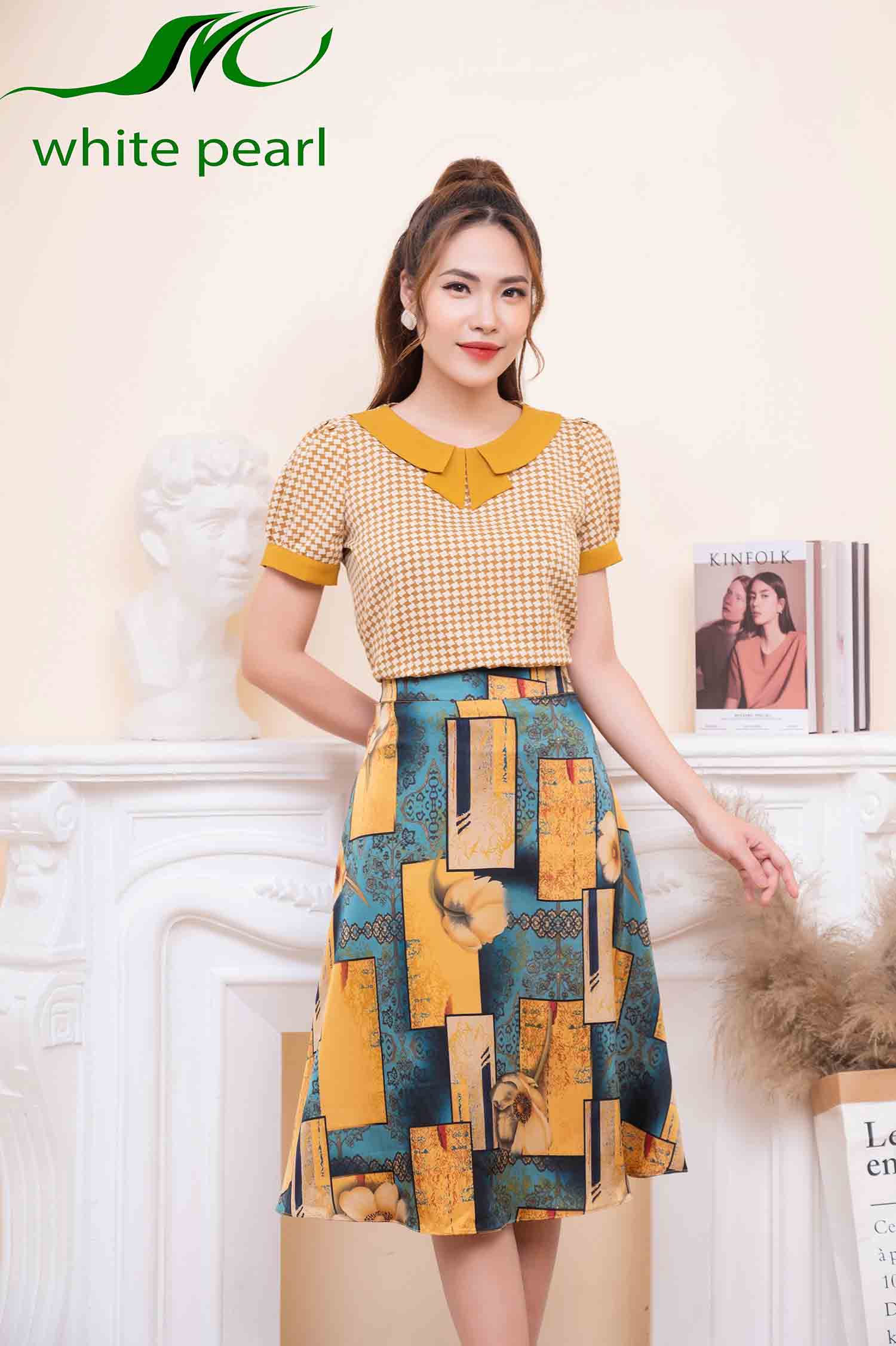 Chân váy xòe chữ A thời trang công sở cao cấp White Pearl