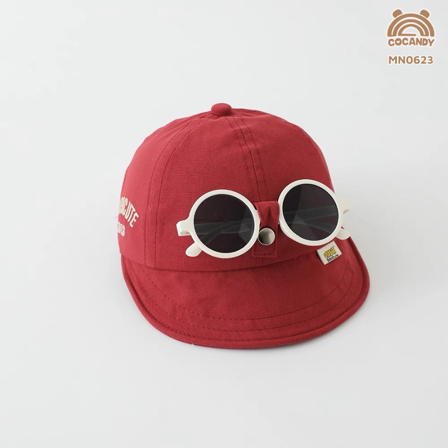 Mũ ĐỎ vành ngắn phối chữ + kính tròn