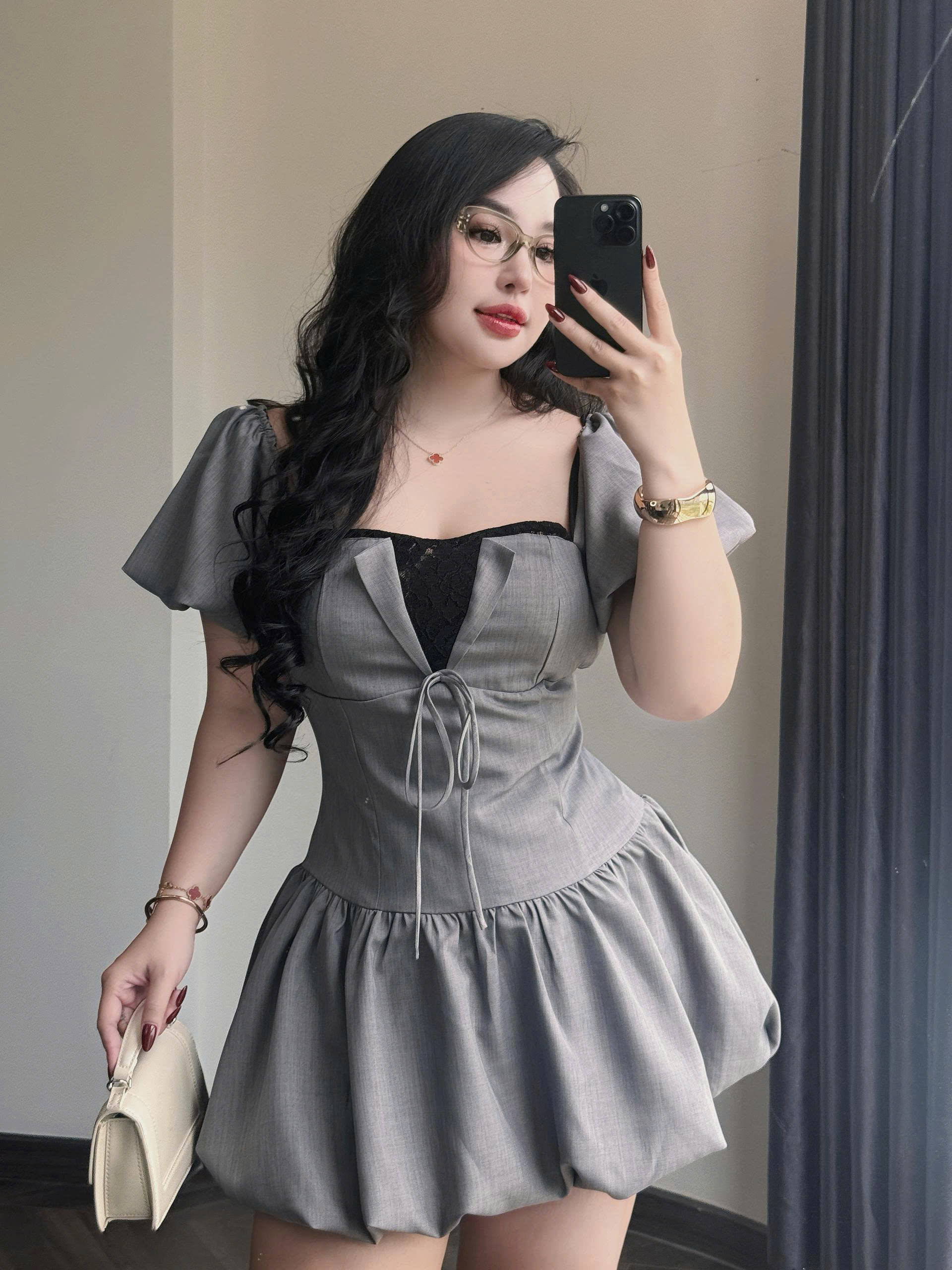 Đầm phồng tùng bí phối ren ngực bigsize DA170 dành cho nàng béo mập từ 55-95kg_thumbnail_3