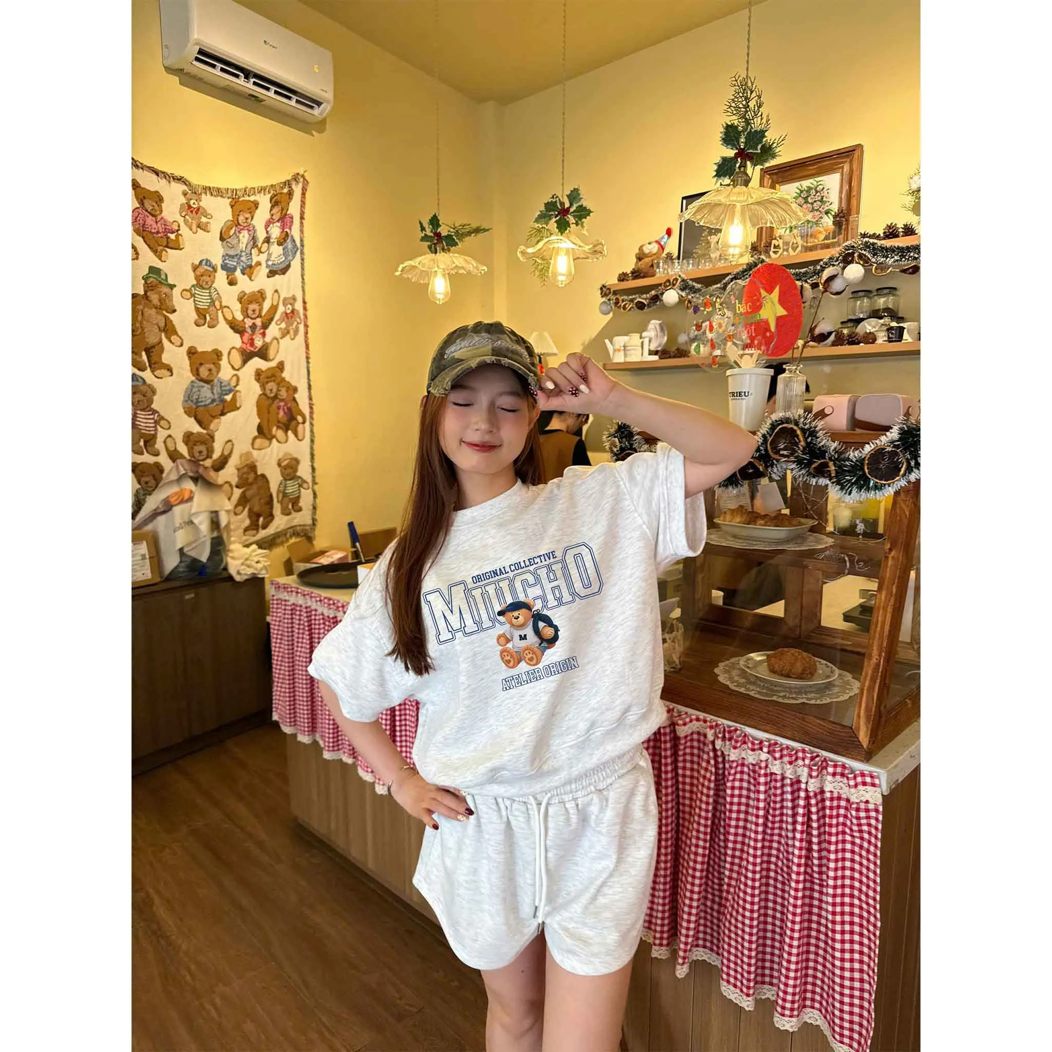 Áo sweater nữ boxy tay ngắn Miucho nỉ 2 da dày dặn thoáng mát cổ tròn hình gấu bông dễ thương 2632_thumbnail_6