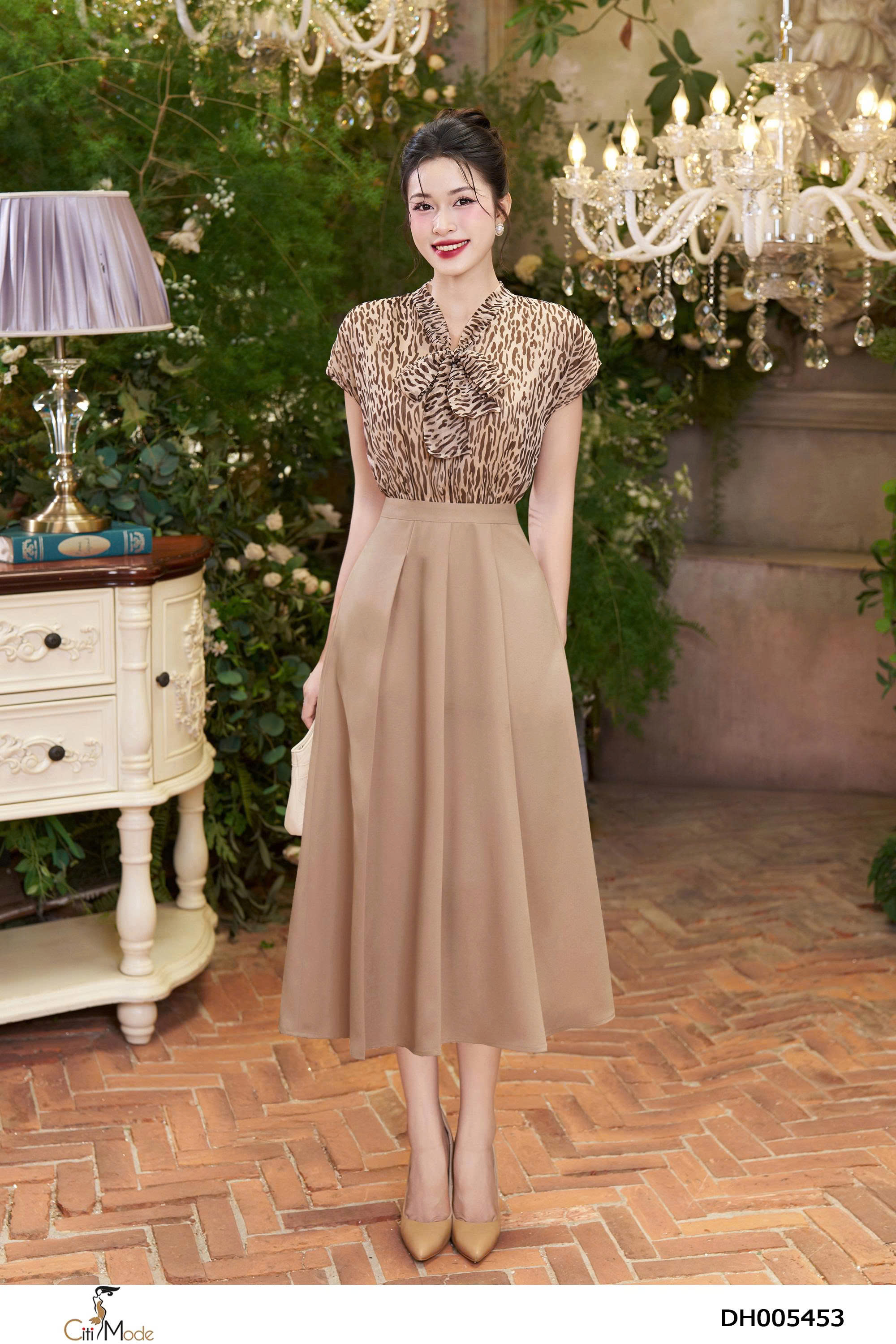 Đầm xòe phối voan báo cổ thắt nơ tay liền_thumbnail_3