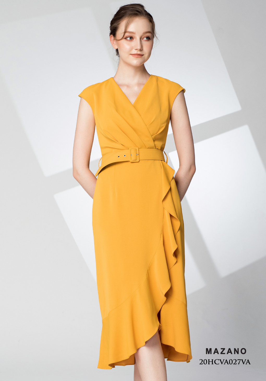 Đầm vàng chân bèo thắt dây lưng_thumbnail_3