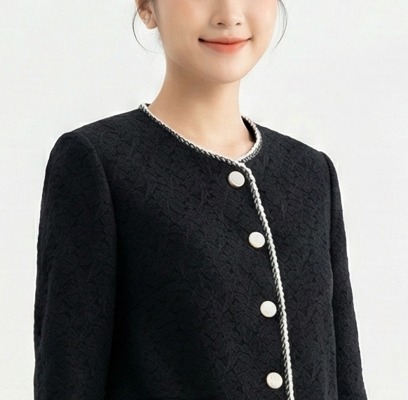 Áo khoác ngắn Suông Vải ren len Cổ tròn kẹp dây  trang tri  Dài dưới eo_thumbnail_5