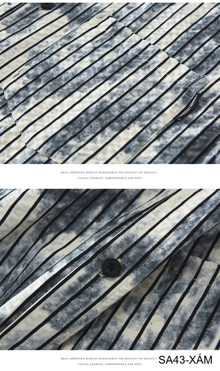 SA43 - Áo sơ mi nam tay ngắn sọc dọc phong cách streetwear, chất cotton thoáng mát, dáng rộng thoải mái_thumbnail_11