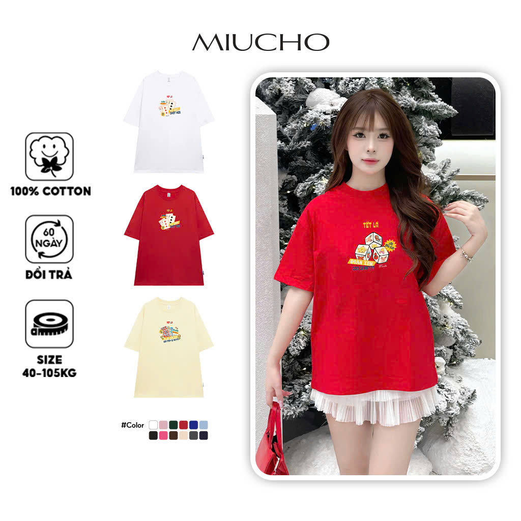 Áo thun TẾT LÀ form rộng cổ tròn chất vải cotton 4c thoáng mát Miucho BST in mix_thumbnail_1