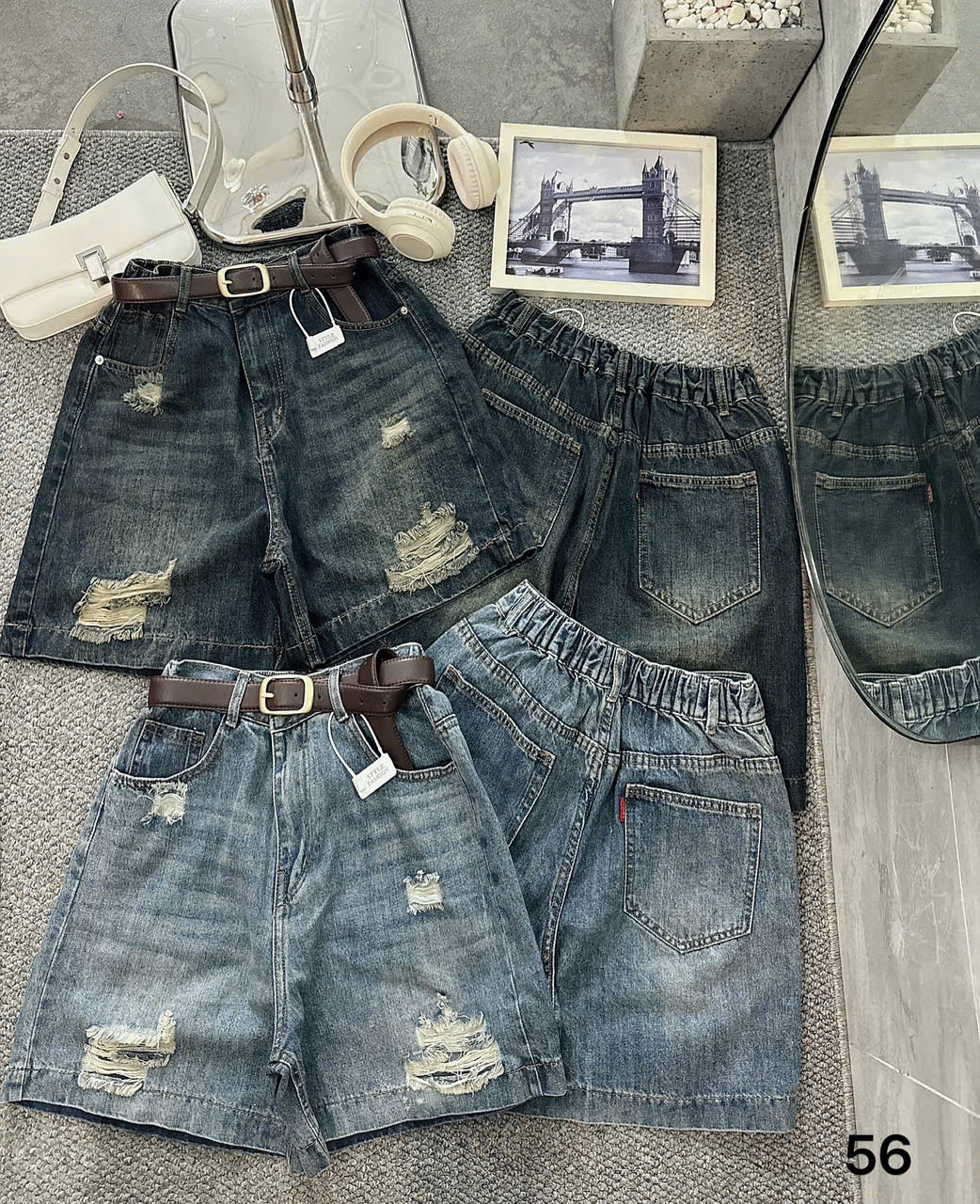 Quần short jean ngố rách lưng thun bigsize QSJ56 dành cho nàng từ 55-90kg