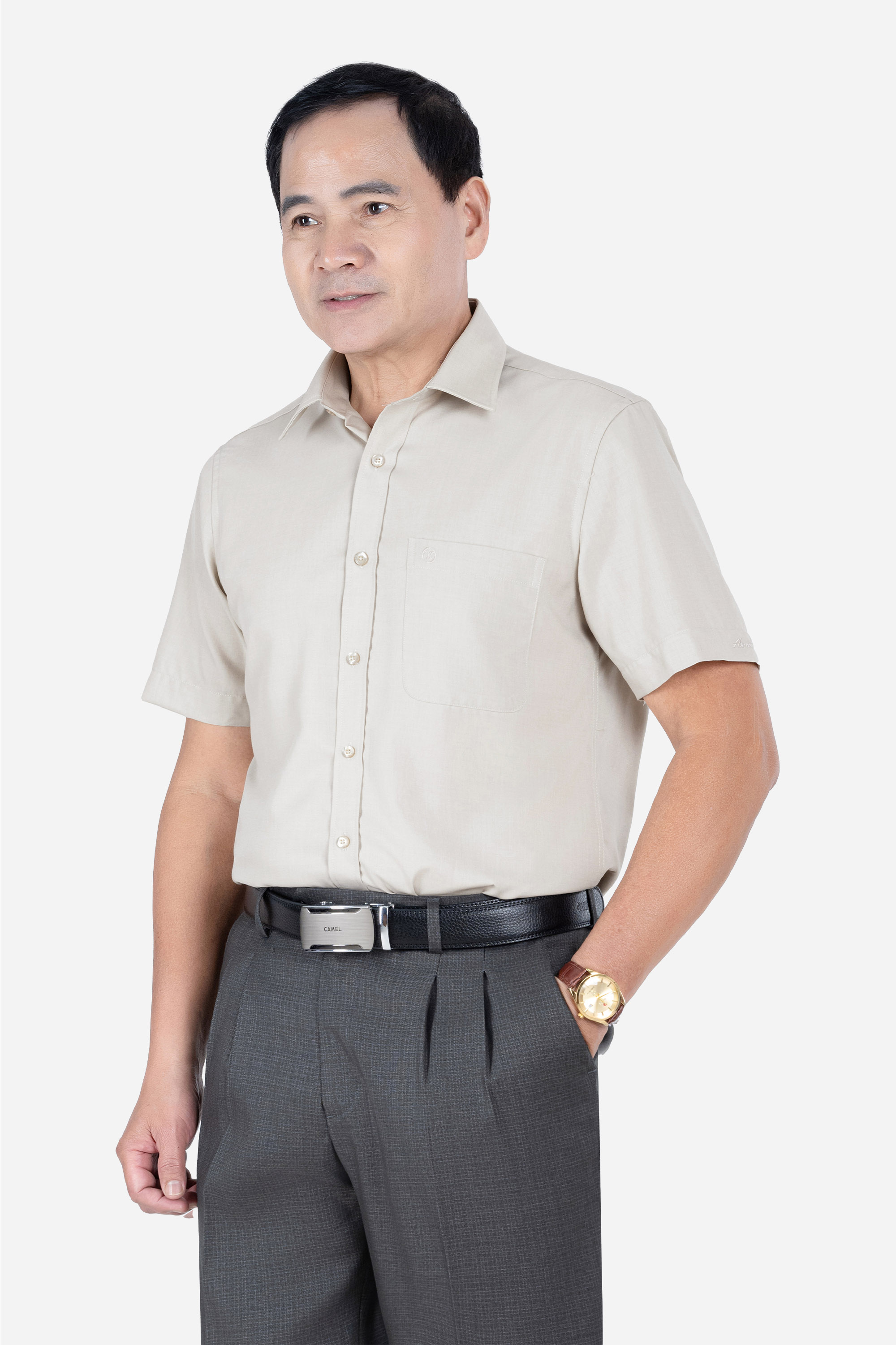 Sơ Mi Trơn Cộc Tay Nam Trung Niên Chất Liệu Cotton Nhập Khẩu Màu Đỏ Đô_thumbnail_19