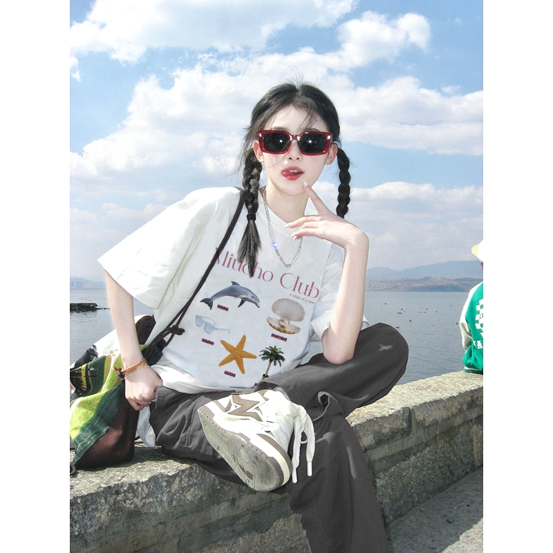 Áo thun đi biển form rộng mùa hè unisex ATD1053 Miucho tay lỡ cổ tròn in mix_thumbnail_3