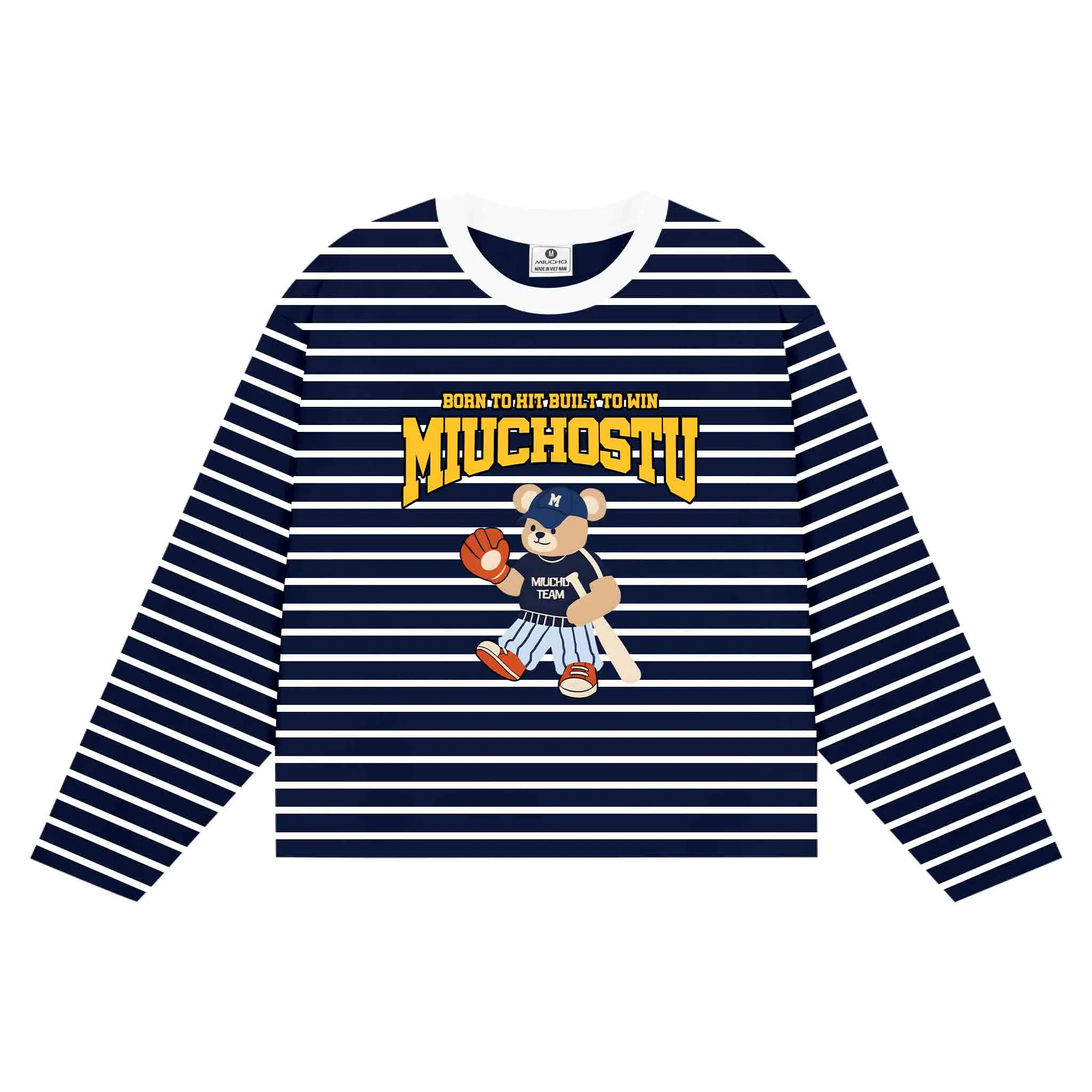 Áo thun boxy tay dài Miucho vải borip mềm mại thoáng mát hình gấu bóng chày in mix 2848_thumbnail_13