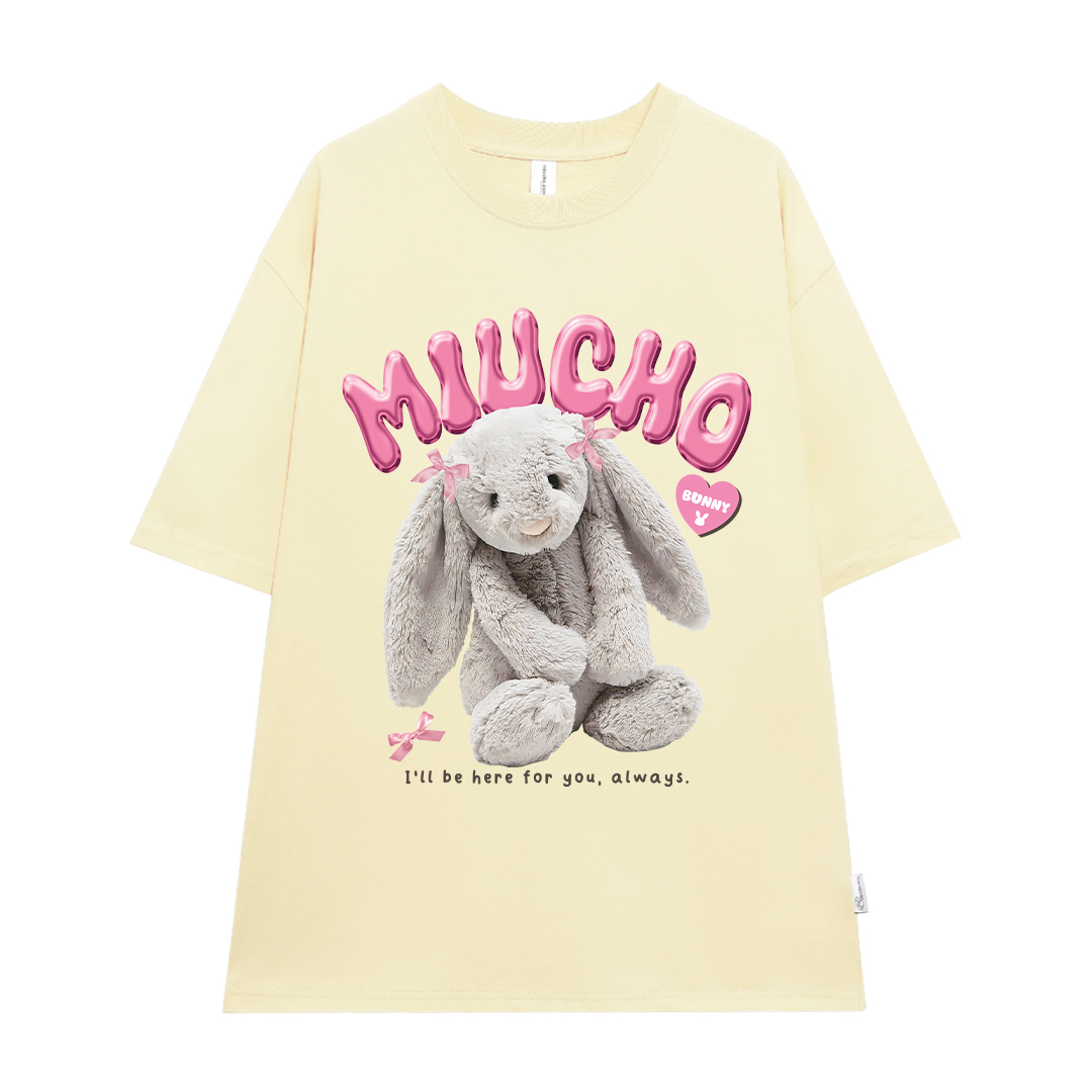 Áo thun thỏ Bunny form rộng local brand ATD1248 Miucho tay ngắn vải cotton co giản cổ tròn in mix_thumbnail_14