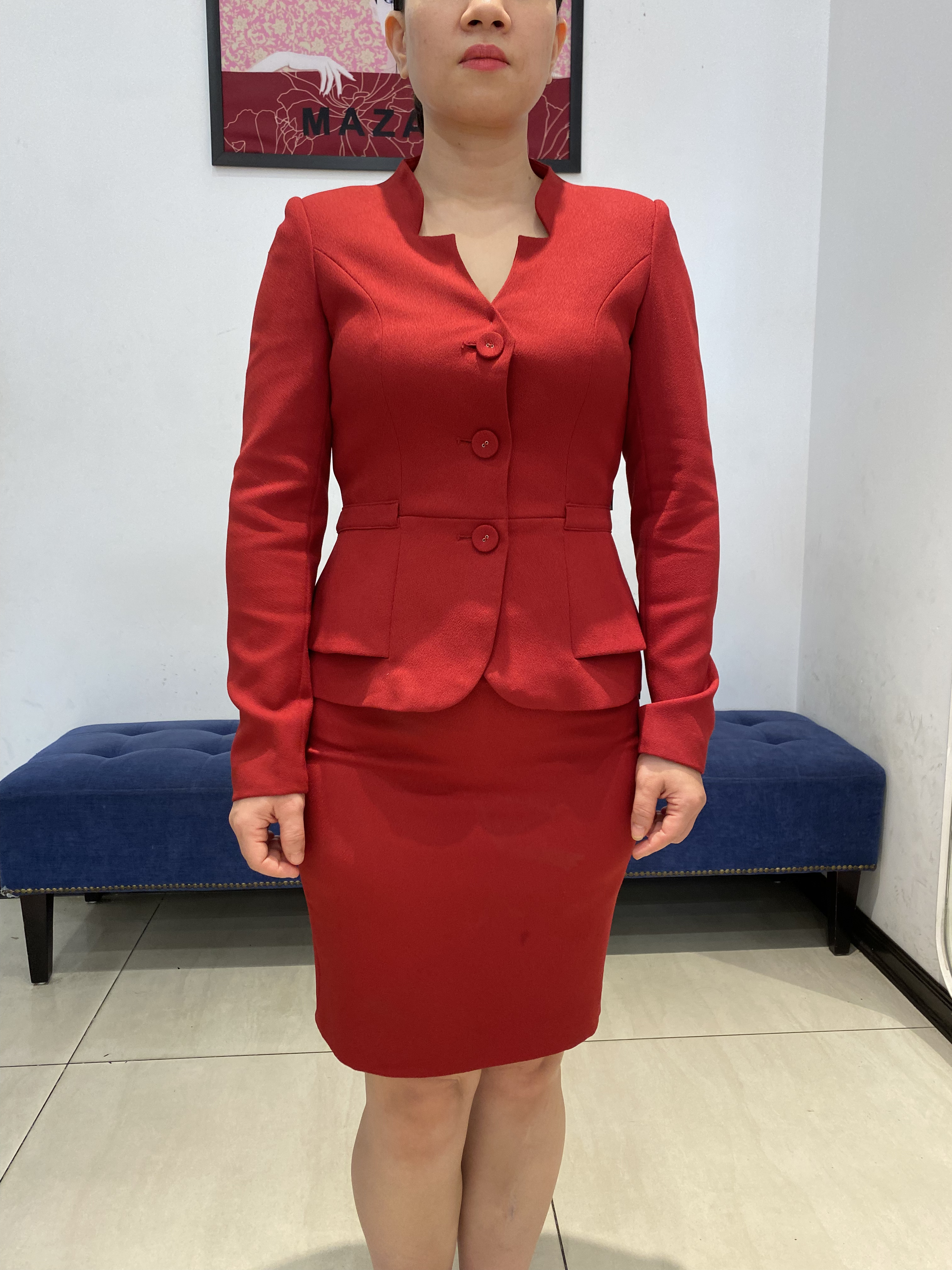 Bộ Áo Vest và Chân váy Juyp vải Tuytxi màu đỏ