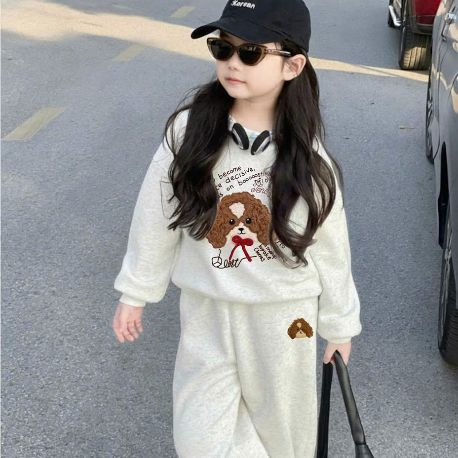 [F59] Bộ nỉ chó nơ TENO cho bé gái