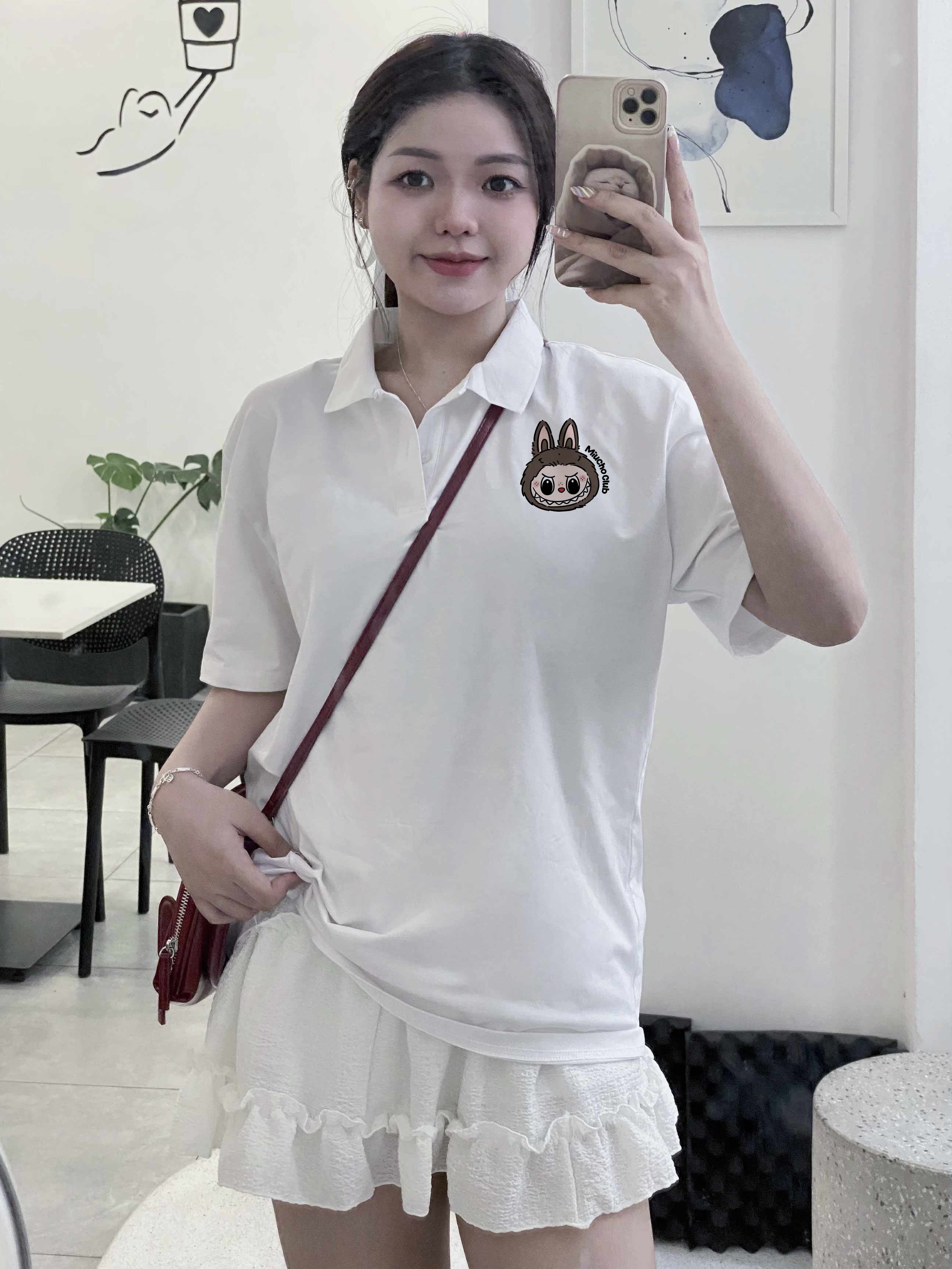Áo polo labubu form rộng unisex PLD1399 Miucho tay ngắn vải cotton co giản cổ trụ in basic_thumbnail_3