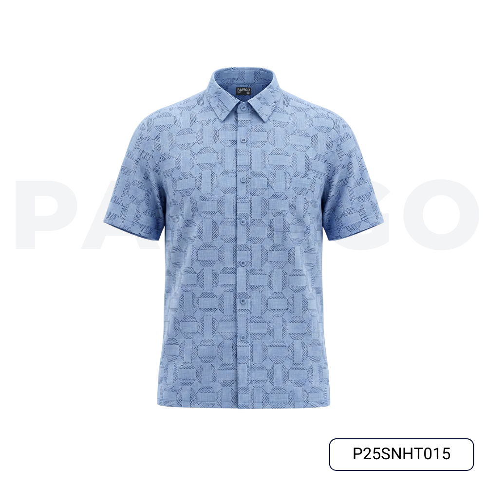 Áo sơ mi nam trung niên PAPAGO tay ngắn lai ngang - vải xô đũi in họa tiết - P25SNHT015