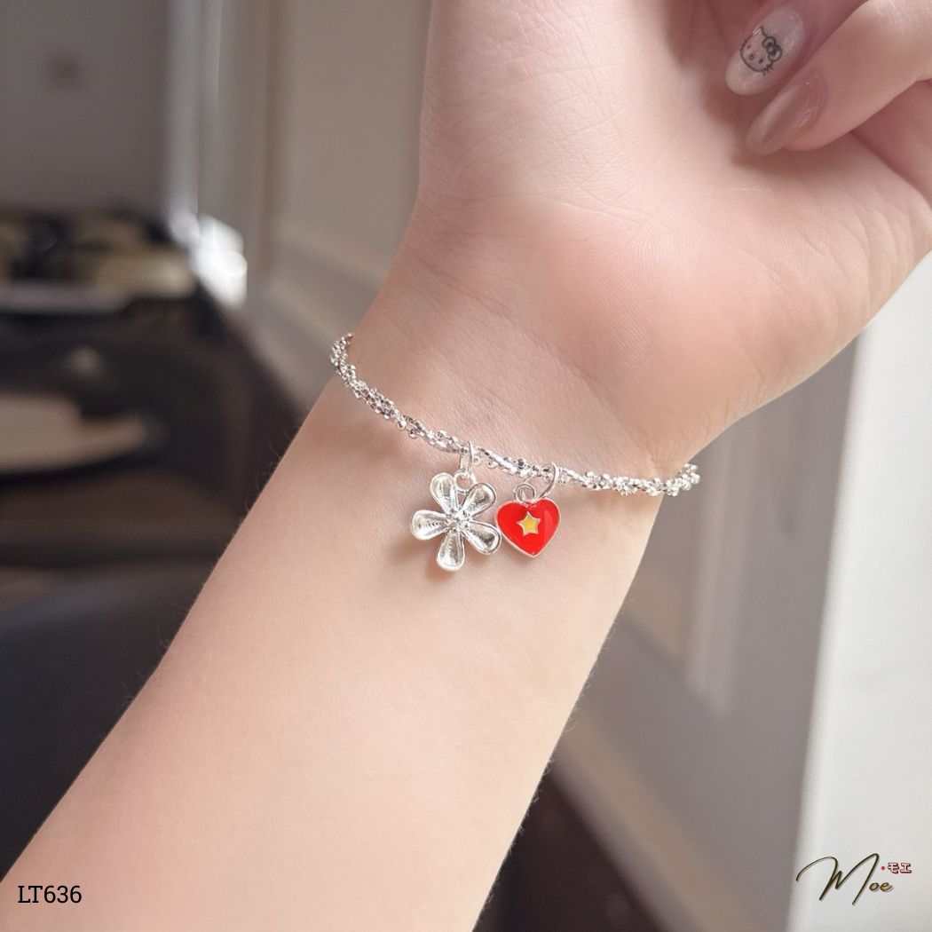 LT636 - Lắc tay xoắn lá cờ mix charm hoa mai/hoa sen/hồ điệp