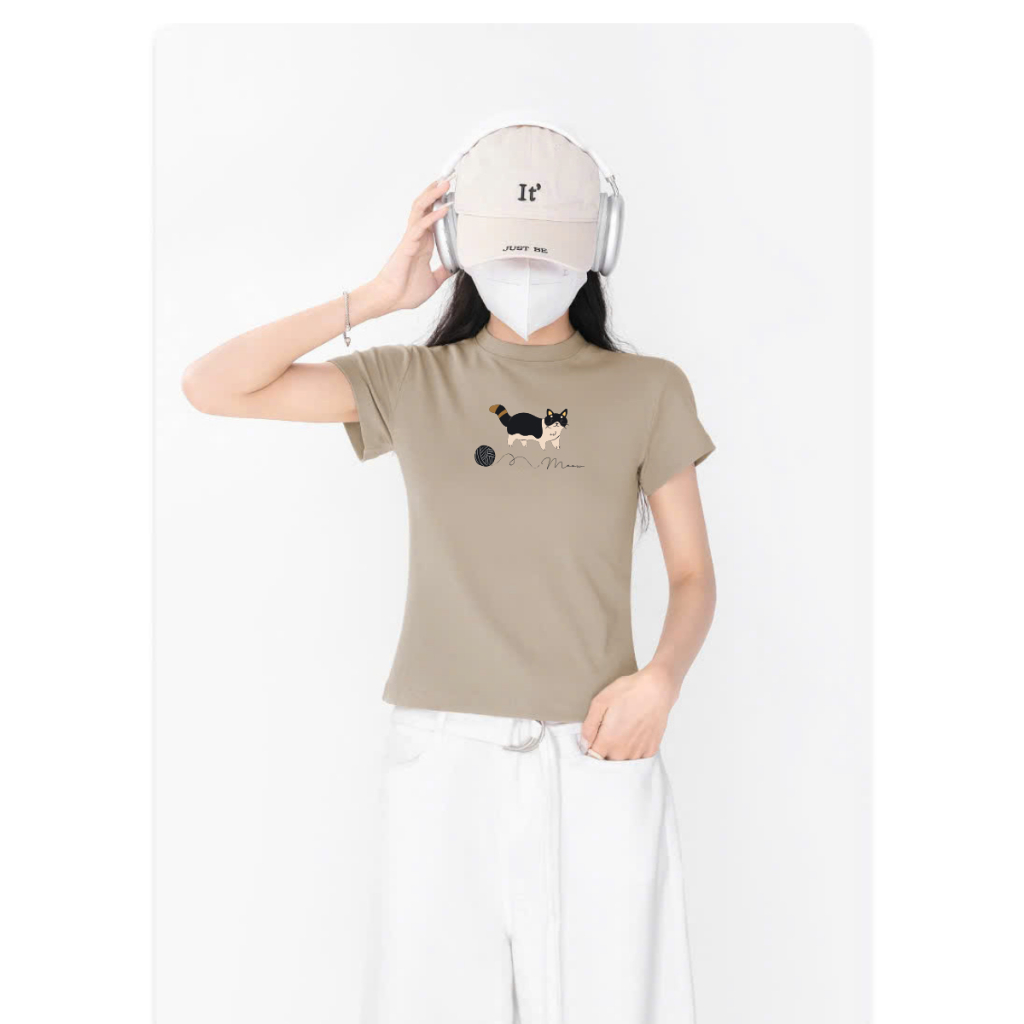 Áo Baby tee nữ hình mèo chất cotton - Áo thun Baby tee nữ LOZA ET8235_thumbnail_4