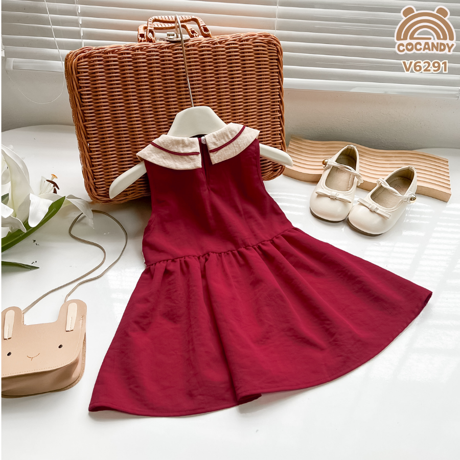 Váy sát nách ĐỎ phối cổ sóng be viền_thumbnail_1