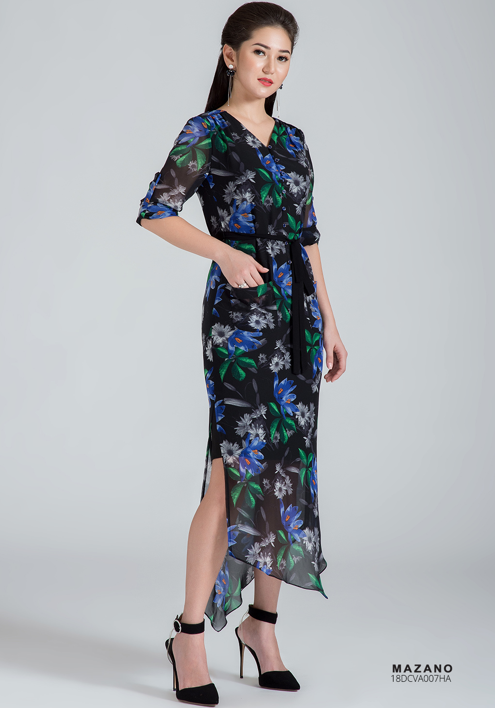 Váy họa tiết cổ V phối túi_thumbnail_2