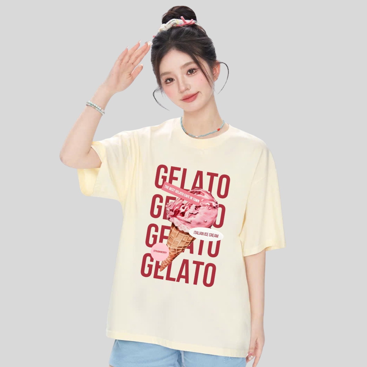 Áo thun unisex UX30-1170 GELATO hình kem hồng dáng oversized local brand WETEE_thumbnail_2