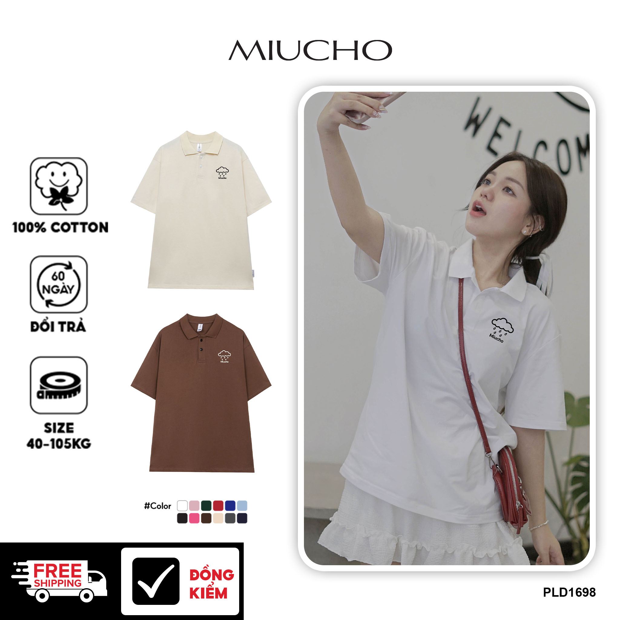 Áo polo nữ form rộng chất vải cotton co giãn thoáng mát PLD1698 Miucho in basic