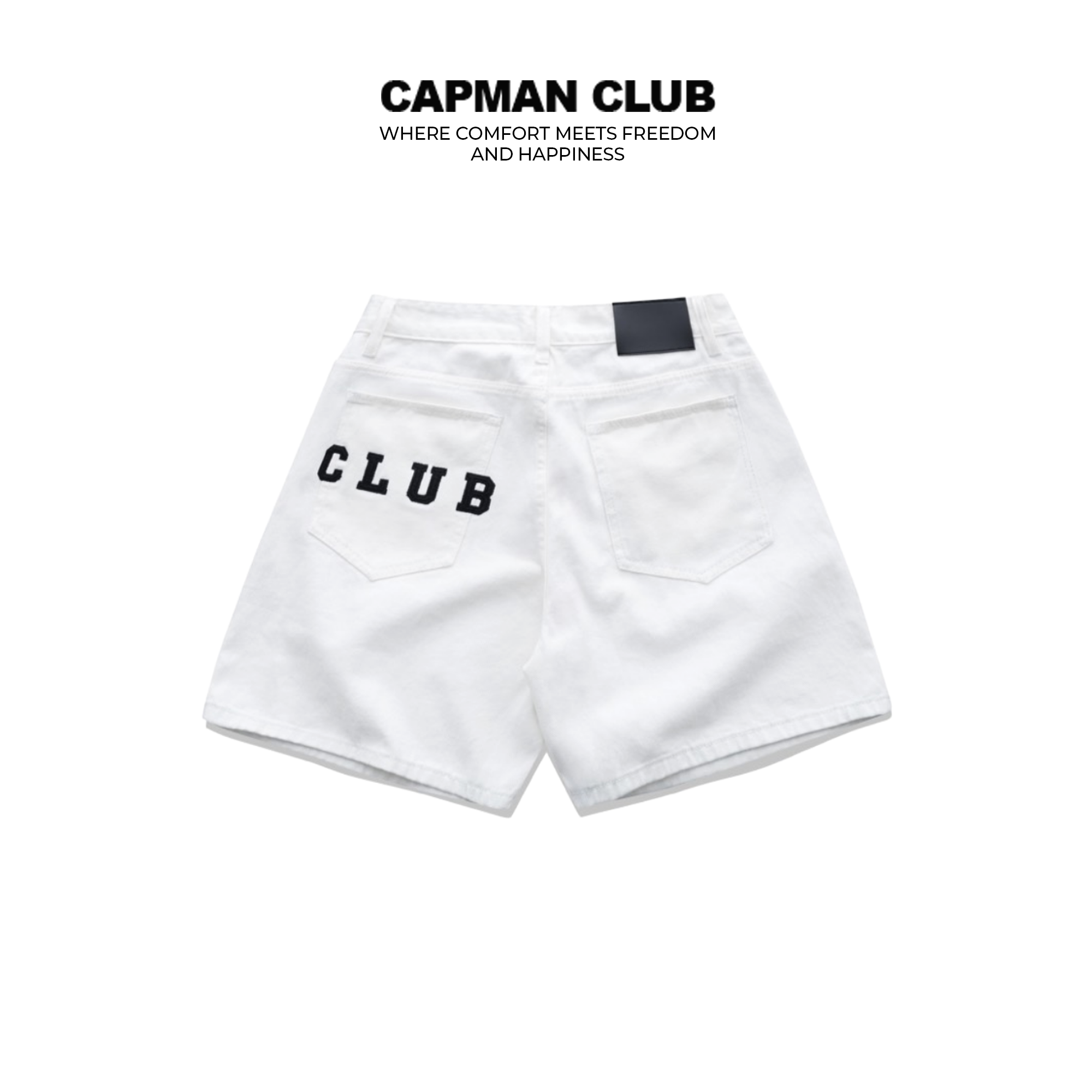 Quần short EVOL form trên gối trắng tinh có thêu tên Capman club _thumbnail_0
