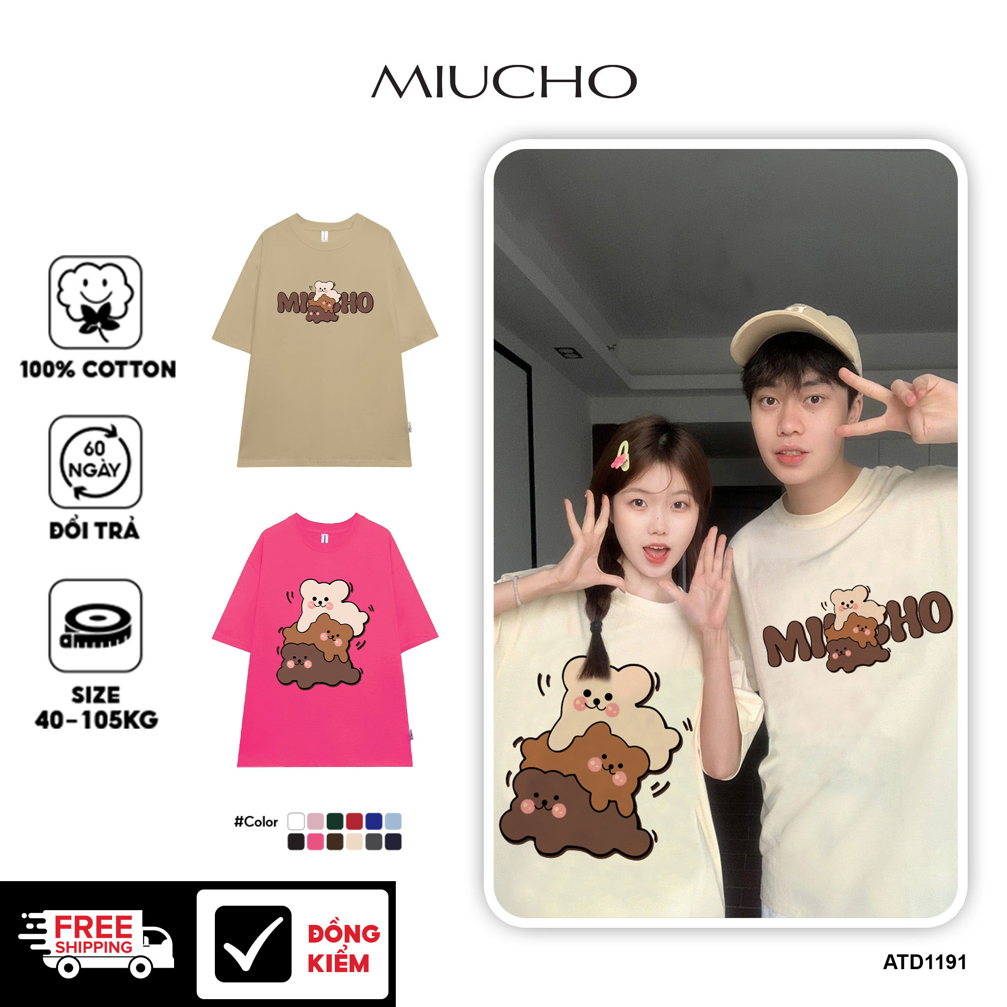 Áo phông local brand unisex ATD1190 Miucho tay ngắn vải cotton thoáng mát cổ tròn in mix