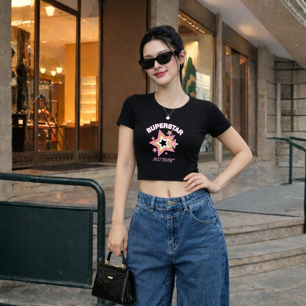 Áo croptop nữ hình ngôi sao SUPERSTAR dáng ôm chất thun cotton local brand WETEE - WC1157