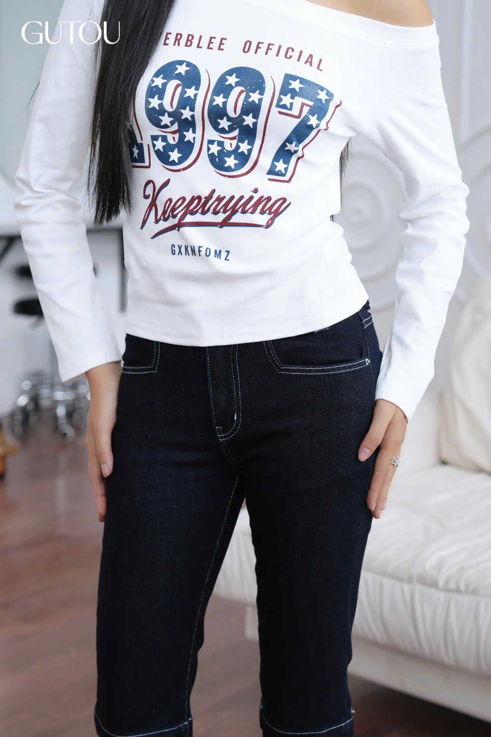 [ GUTOU ] Quần Jean Lửng Ôm Xanh Đen Basic_thumbnail_6