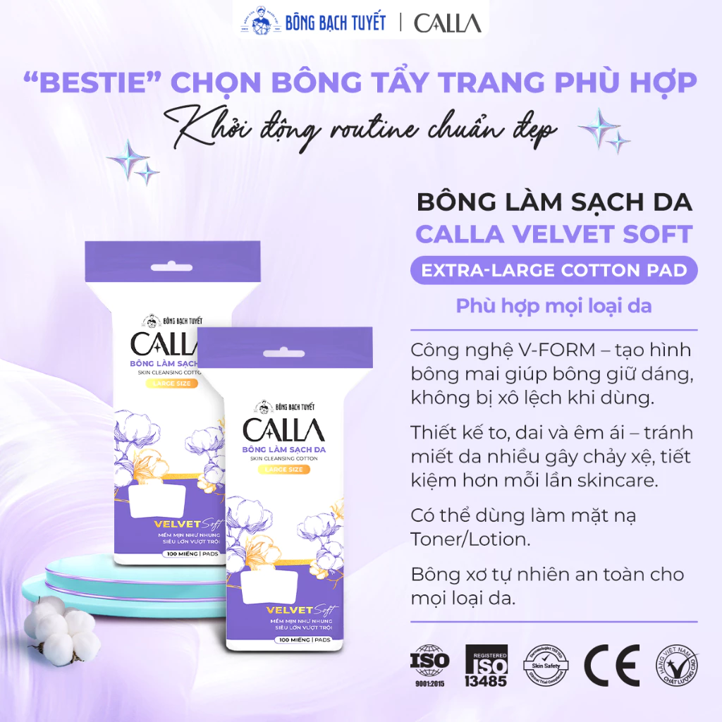 [CALLA] Bông tẩy trang cỡ đại Calla Velvet Soft (tím)