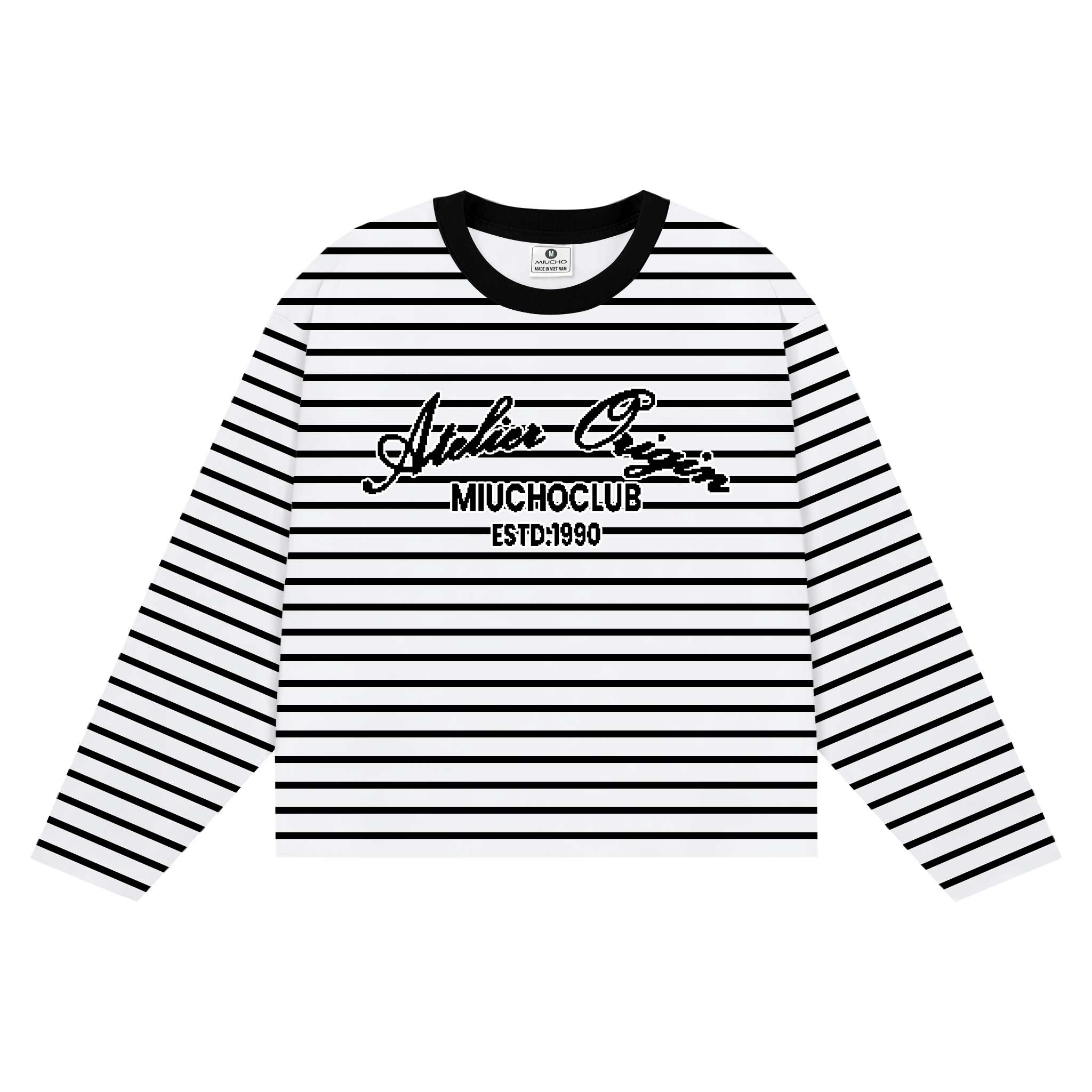 Áo thun boxy nam nữ Miucho vải bo rip thoáng mát dày dặn tay dài kẻ sọc cổ tròn 2698