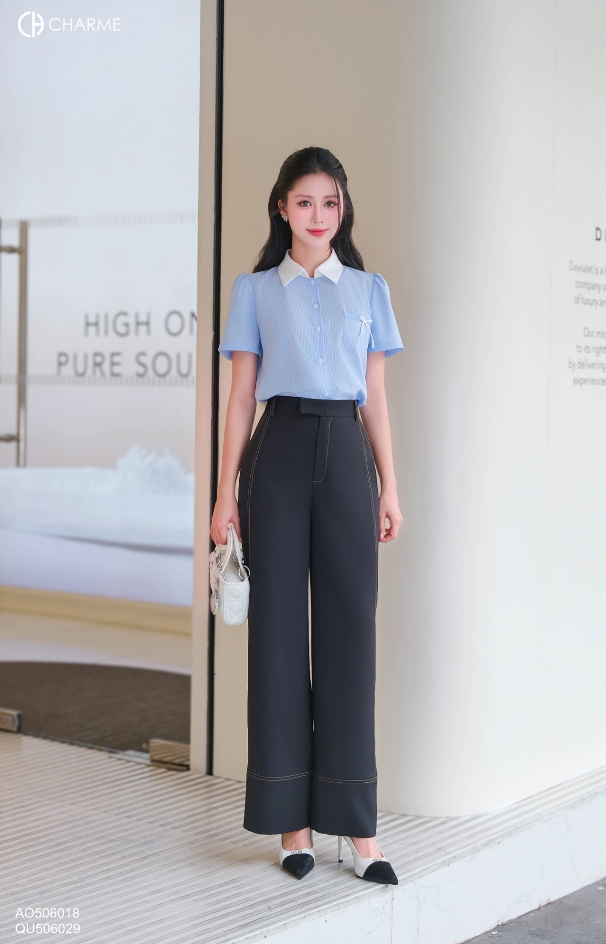 Quần ống suông chỉ nổi