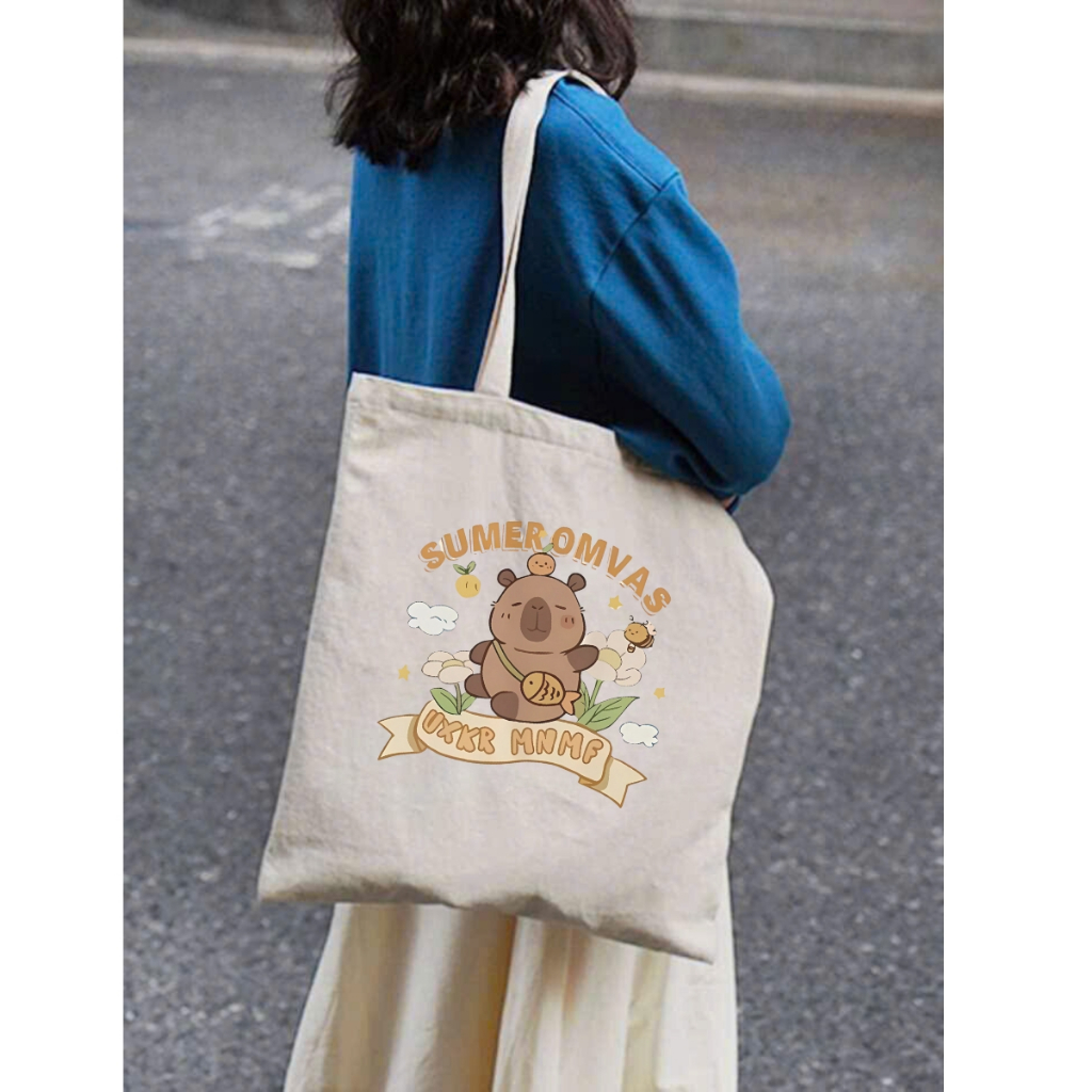 Túi Tote Capybara-Túi vải canvas có túi phụ và khoá kéo đựng vừa A4 và laptop (33x37cm) - TOTE02_thumbnail_9