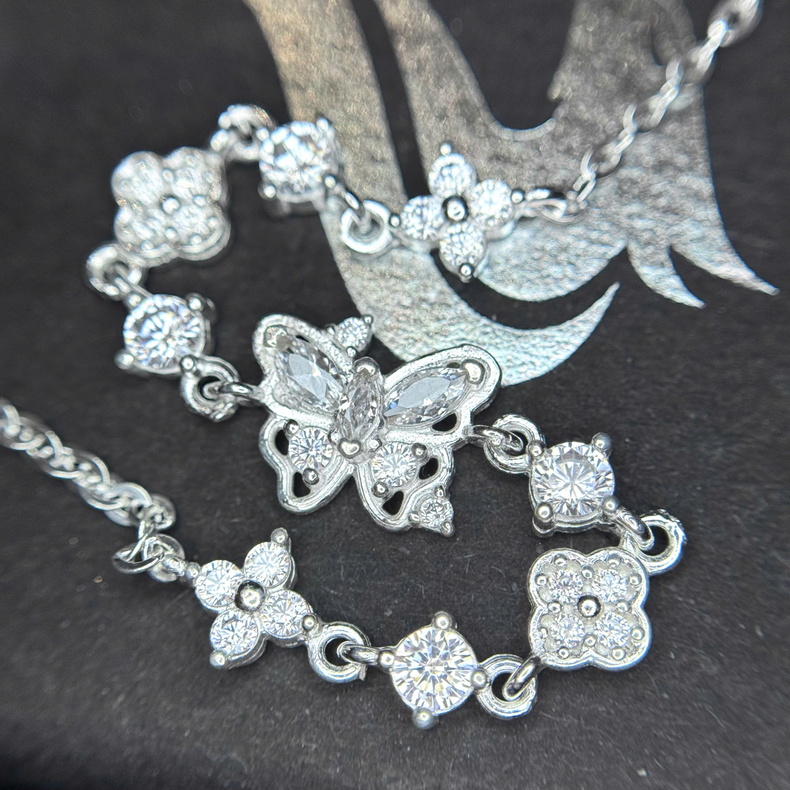 Vòng tay bạc xi bạch kim bướm vancleef trắng_thumbnail_2